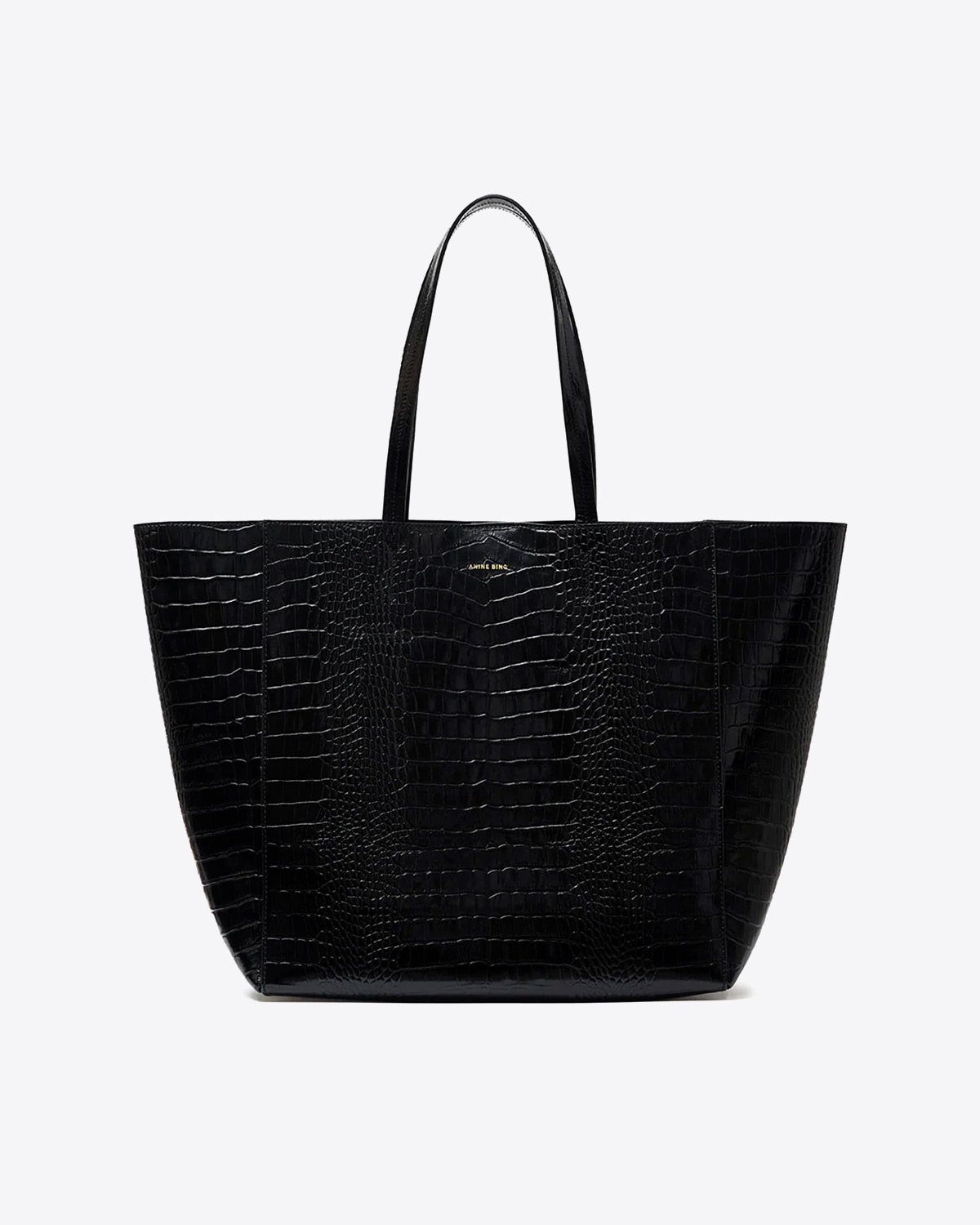 Sac Cabas Elly Anine Bing en cuir croco noir. Vue face. 