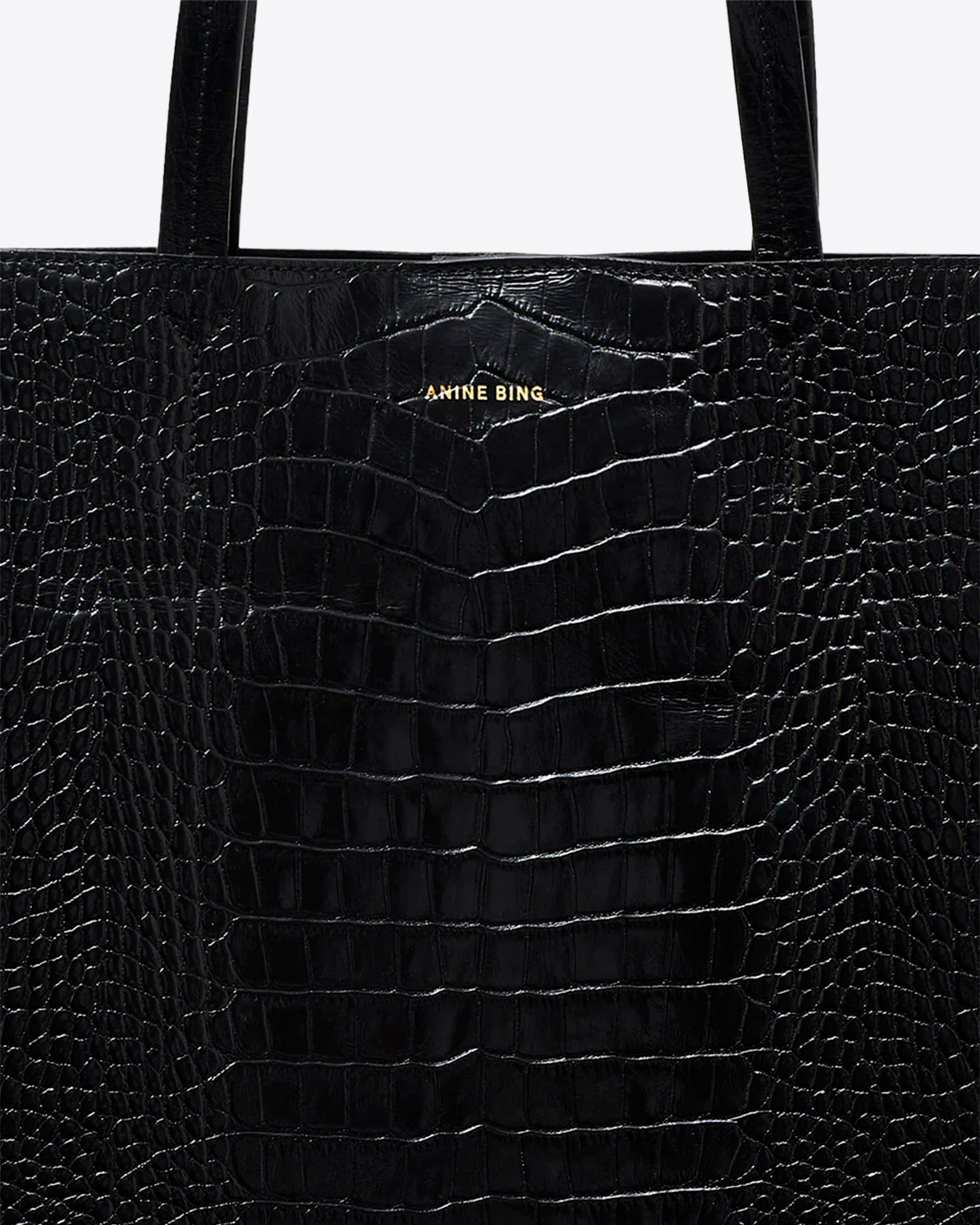 Sac Cabas Elly Anine Bing en cuir croco noir. Vue face. 