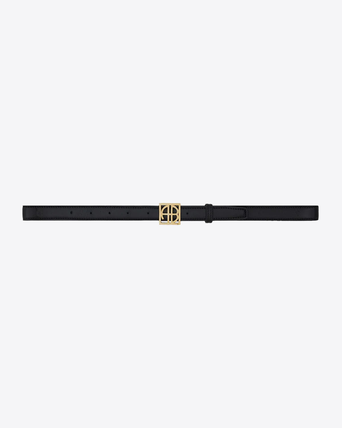 Ceinture Monogramme Anine Bing en cuir noir. Vue face. 