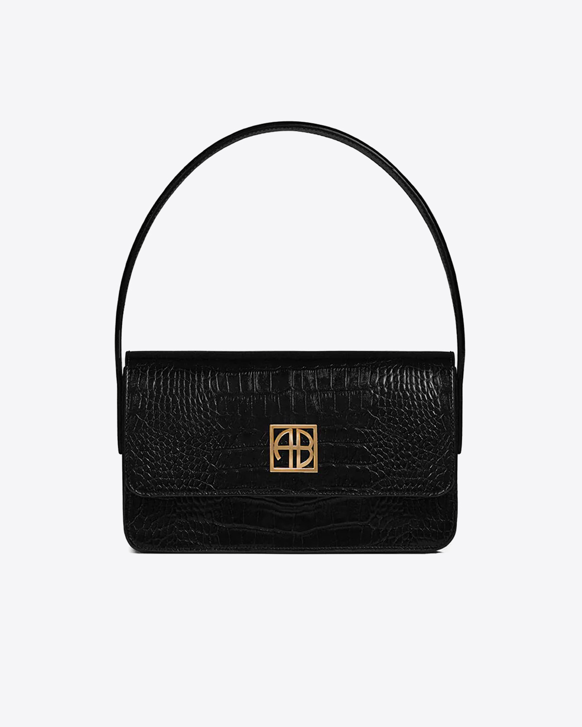 Sac Elly Kate Moss Anine Bing en cuir croco noir. Vue face. 