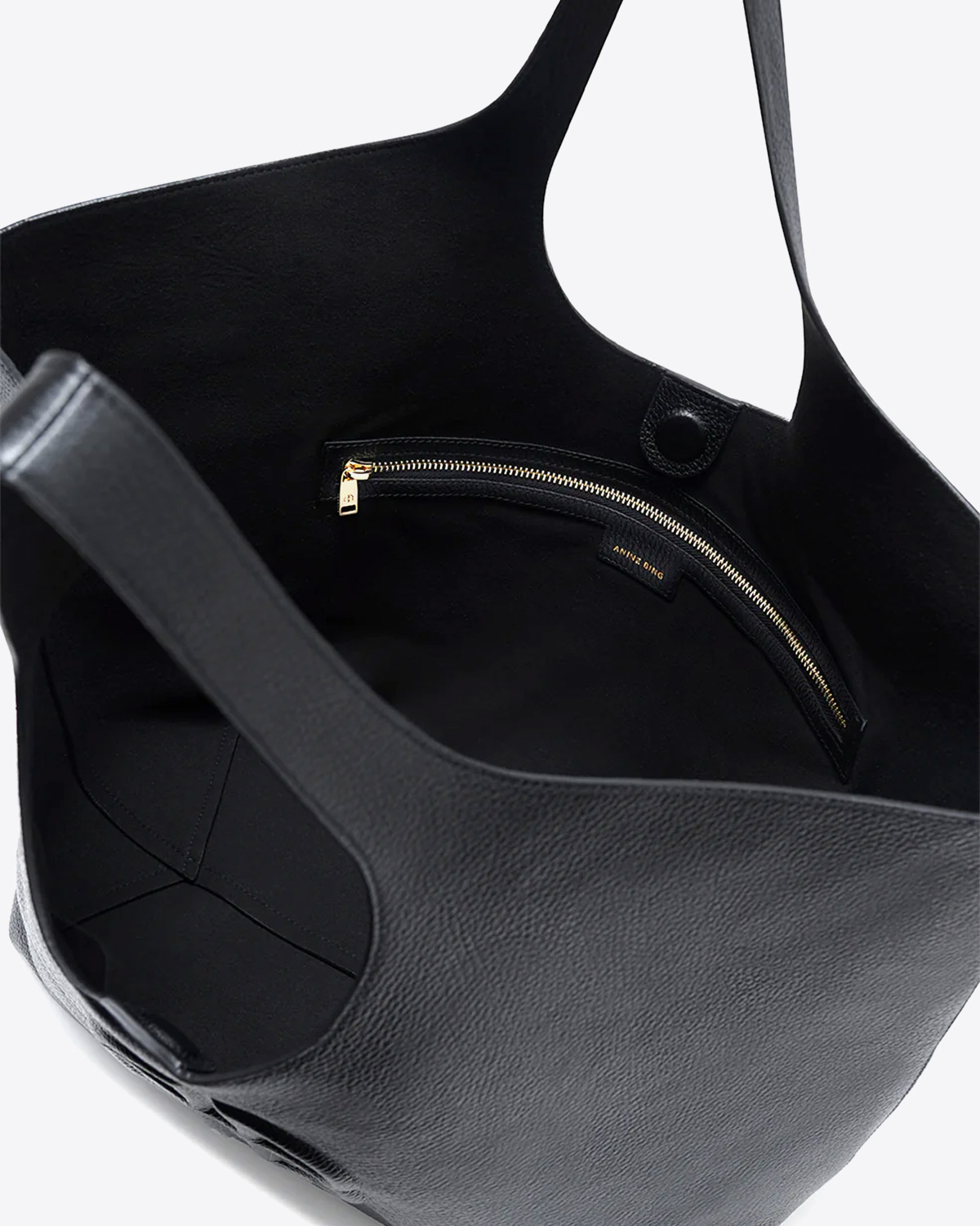 Sac Cabas Lili Tote Anine Bing Sac en cuir Noir Grainé. Vue ouvert. 