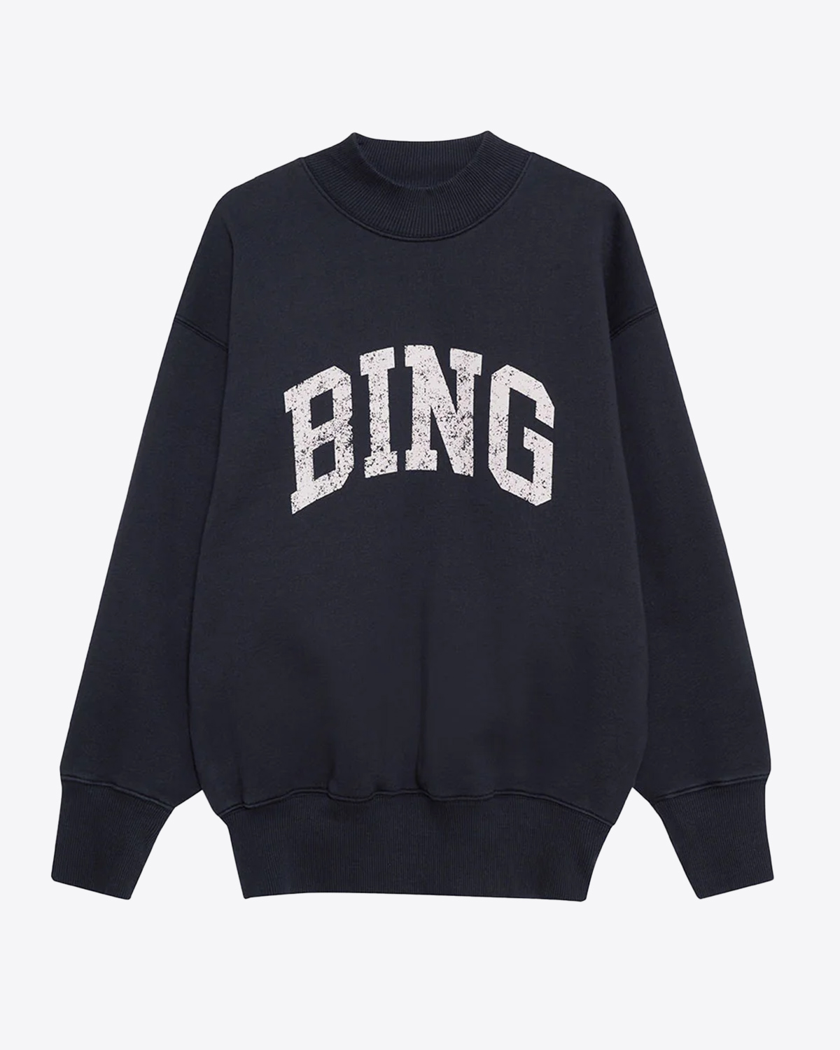 Sweatshirt manches longues col rond bleu marine logo sérigraphié Bing blanc sur le devant Bradie Anine Bing. Face.