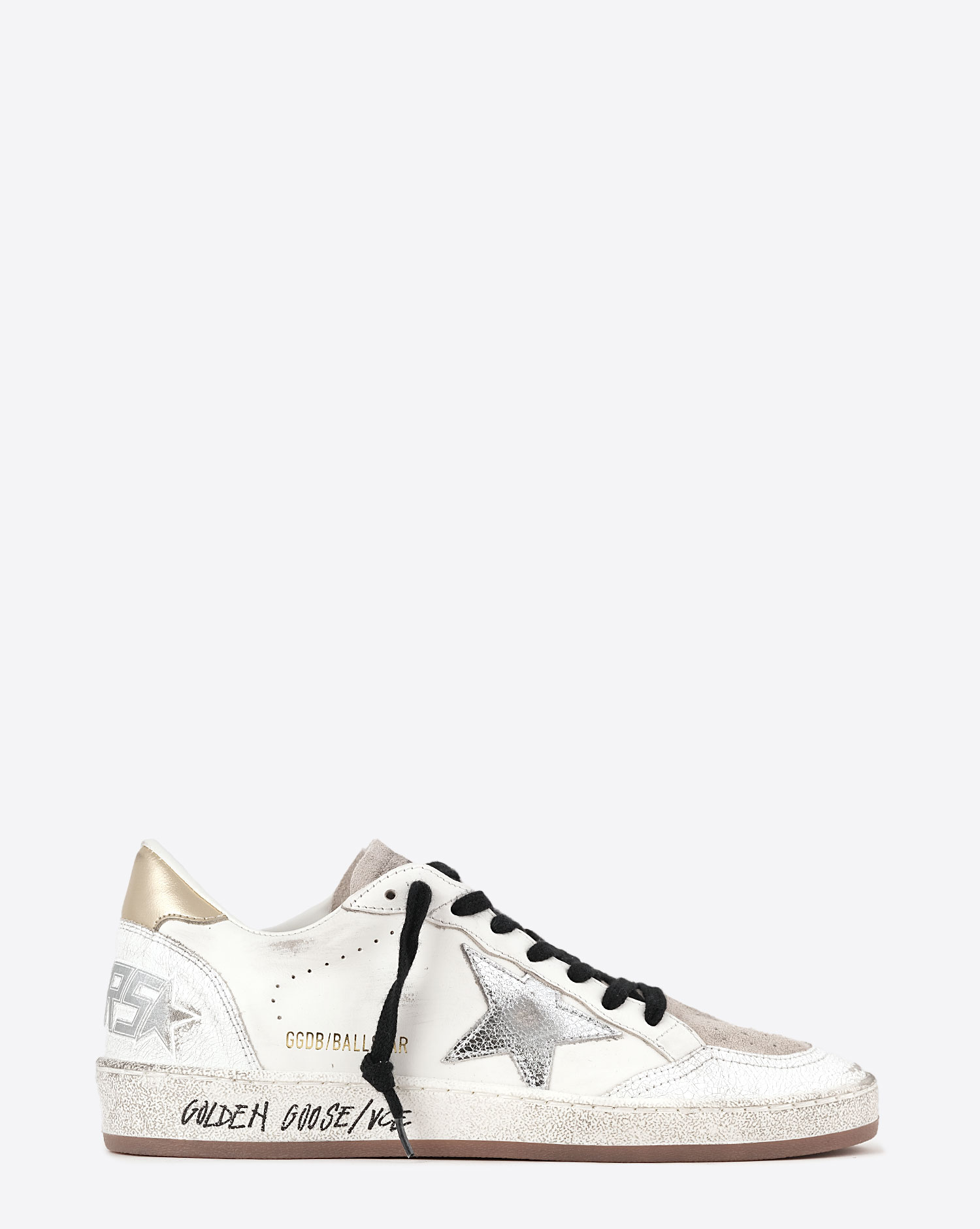 Sneakers Ball Star Golden Goose en cuir blanc. Vue profil. 