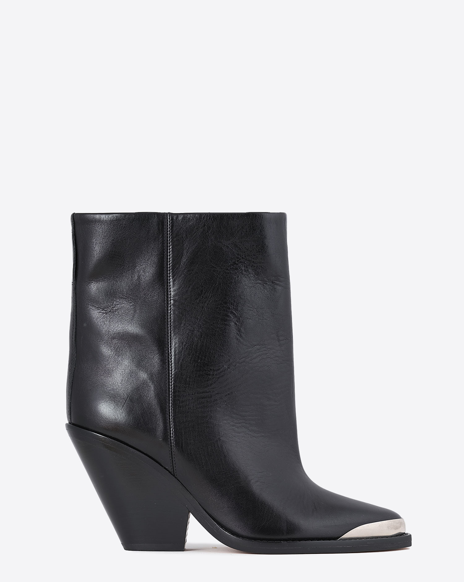 Boots à talon Isabel Marant en cuir noir. Vue profil. 