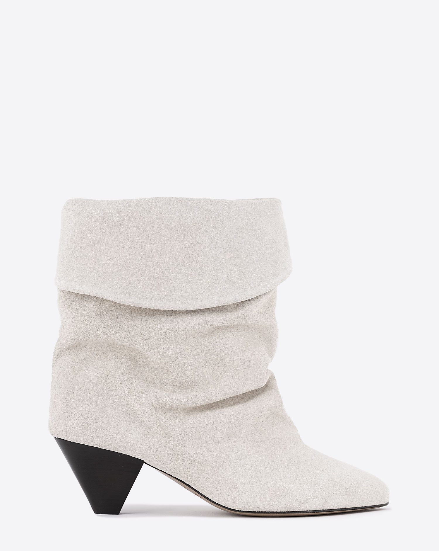 Boots à talons Ryska Isabel Marant en cuir suédé blanc. Vue profil.