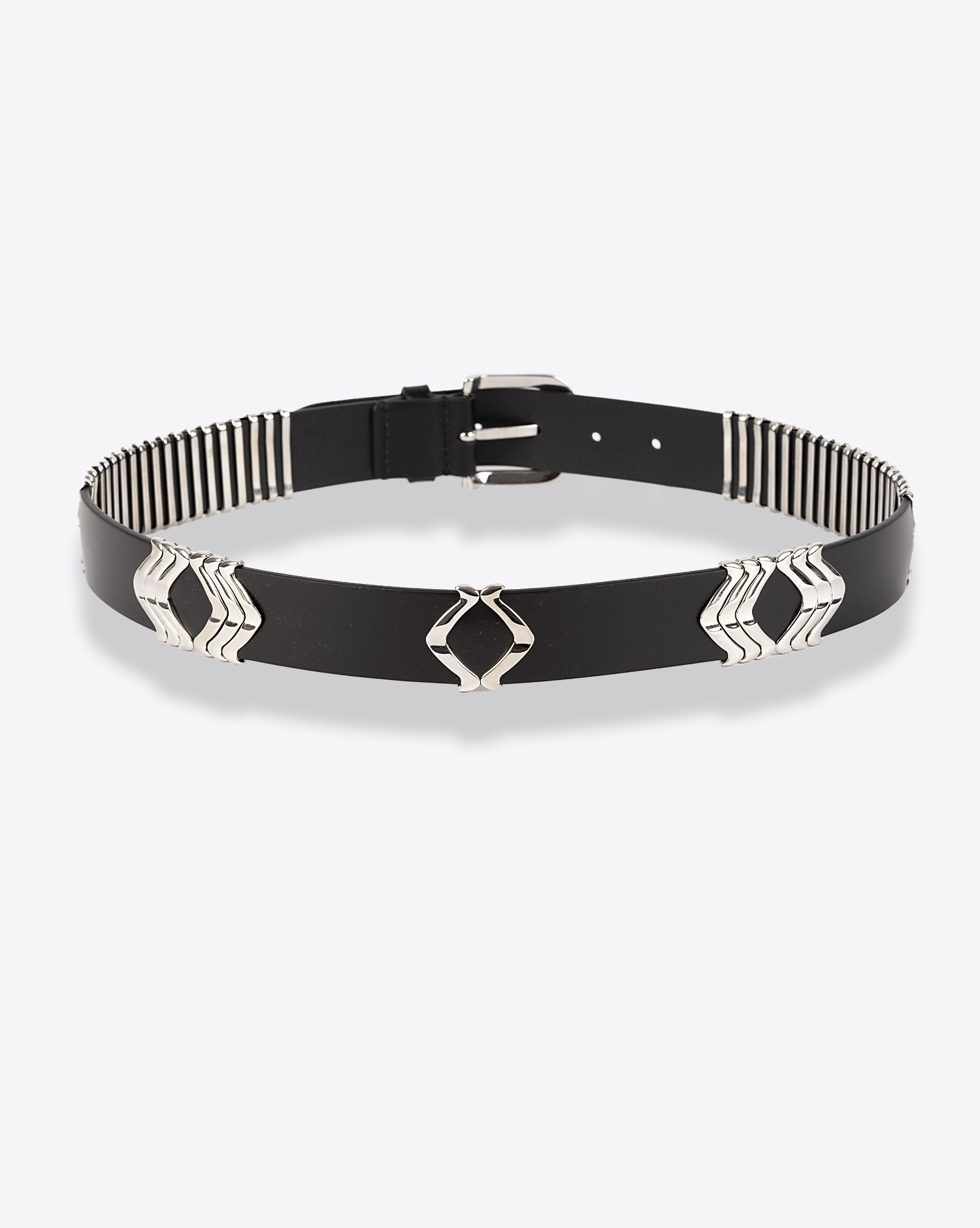 Ceinture en cuir noir ornements en métal argenté Tehora Isabel Marant. Dos. 