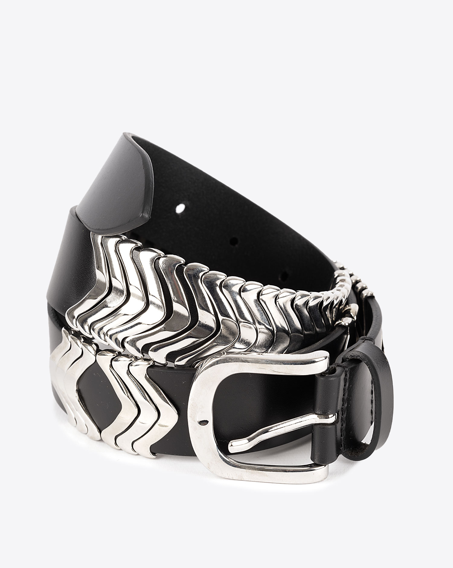 Ceinture en cuir noir ornements en métal argenté Tehora Isabel Marant.