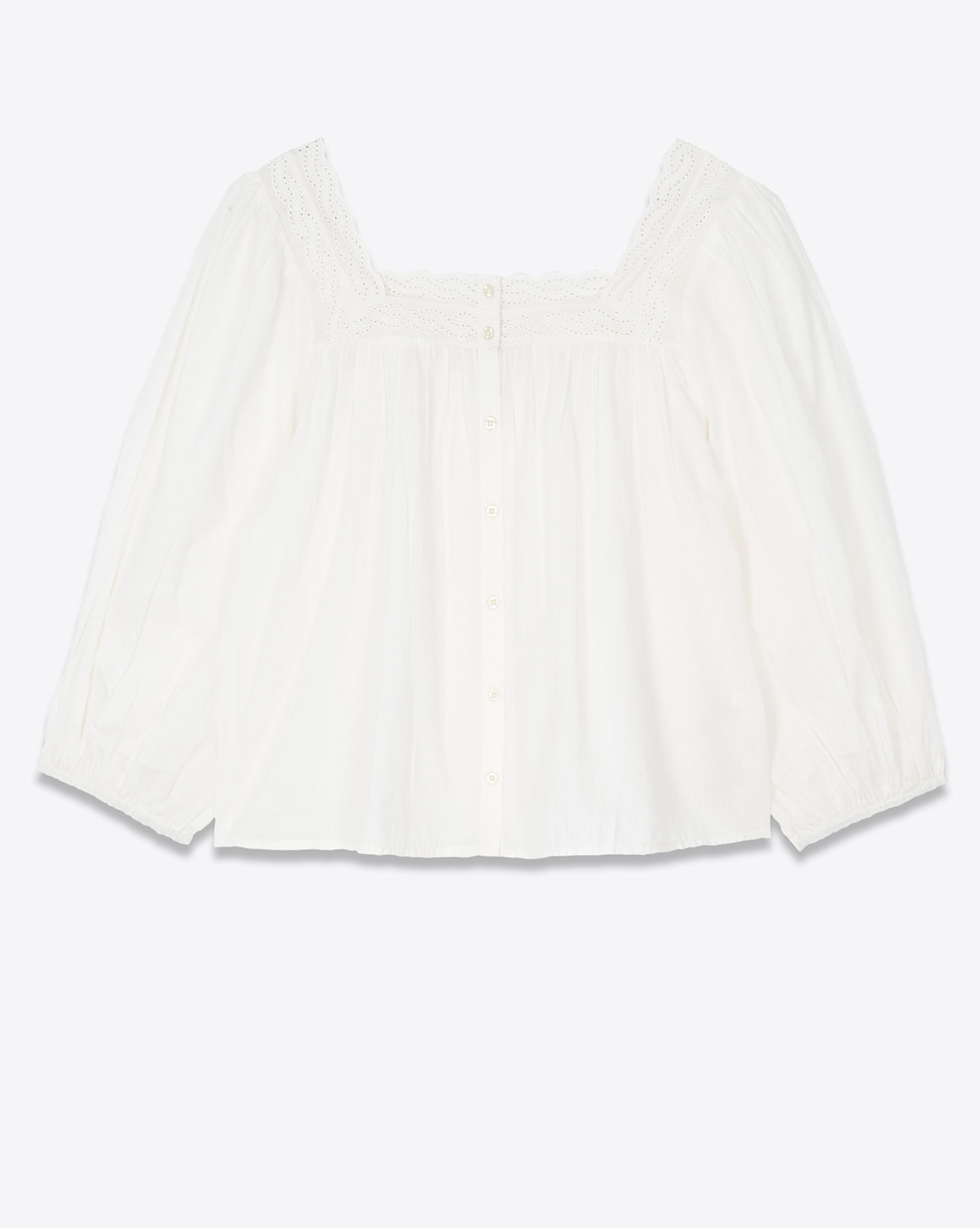 Chemise manches 3/4 en voile de coton blanc col en dentelle Eyelet The Great. Face.