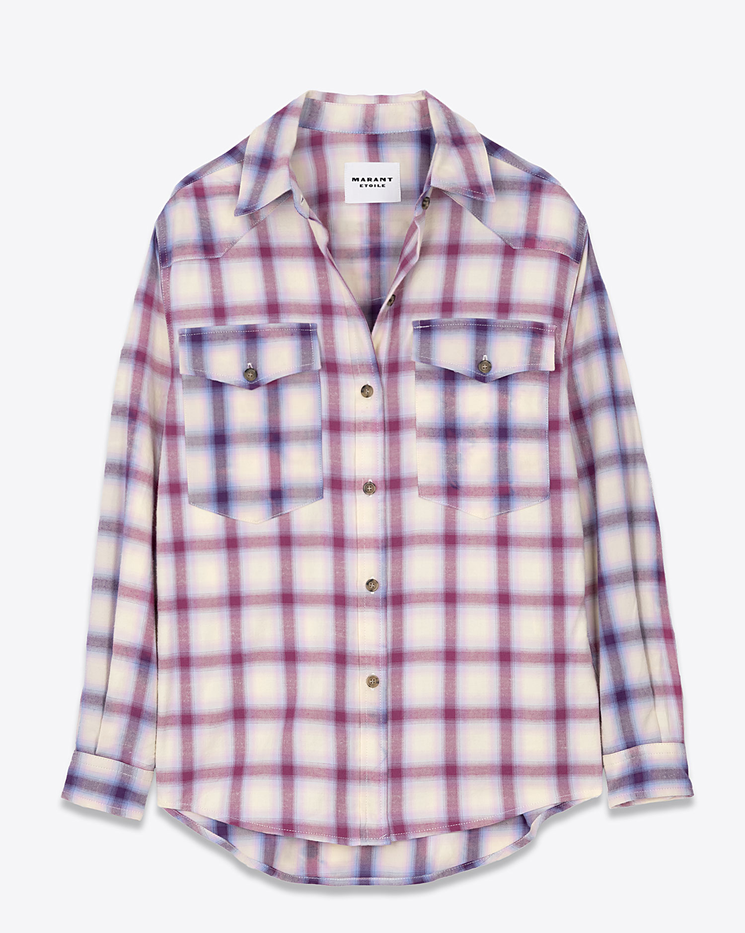 Chemise manches longues à carreaux lilas écru Trixi Isabel Marant Etoile. Face.