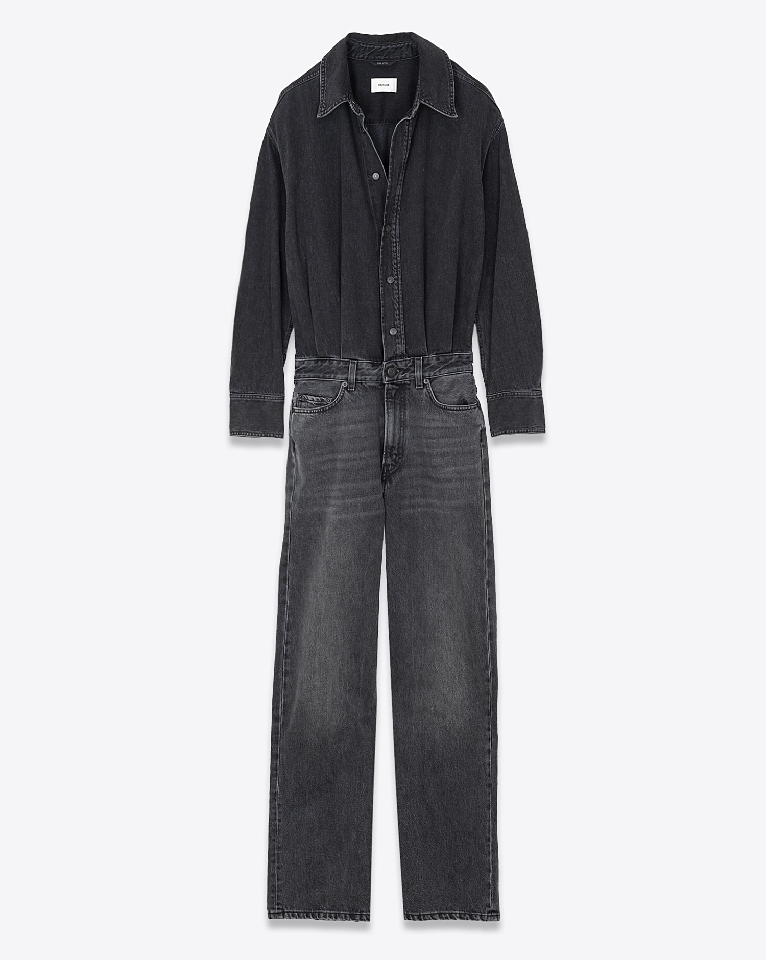 Combinaison Pantalon Tessie Haikure en denim noir. Vue face. 