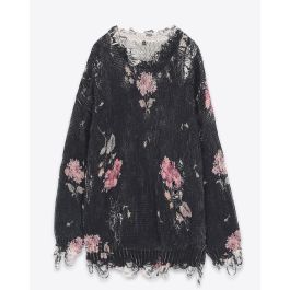 R13 Denim Collection Distressed Oversized Sweater Floral On Black