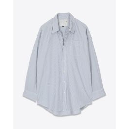 R13 Denim Permanent Drop Neck Oxford Shirt Blue White