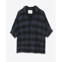 R13 Denim Collection Plaid Oversized Boxy Shirt Navy Plaid