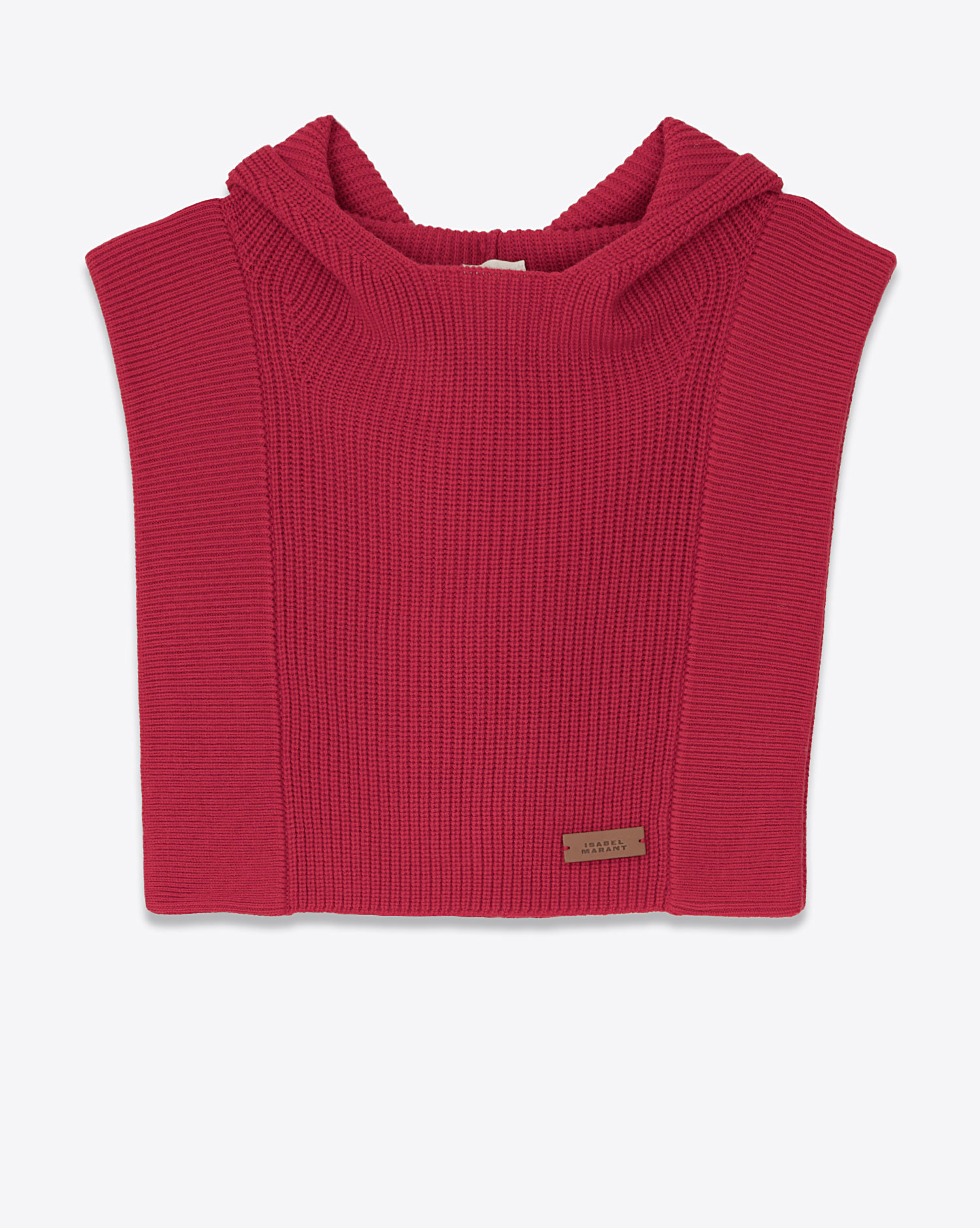 Echarpe plastron à capuche en tricot rouge Ginny Isabel Marant Etoile. Face.