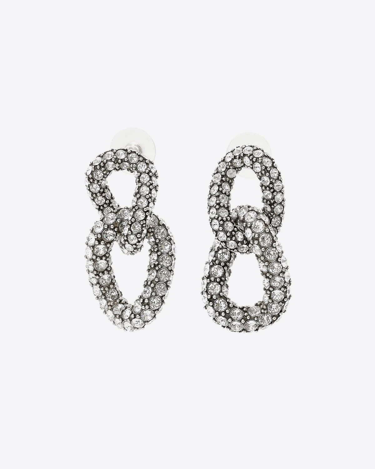 Boucles d'Oreilles pendantes Funky Ring Double Isabel Marant en Métal Argenté et Strass.