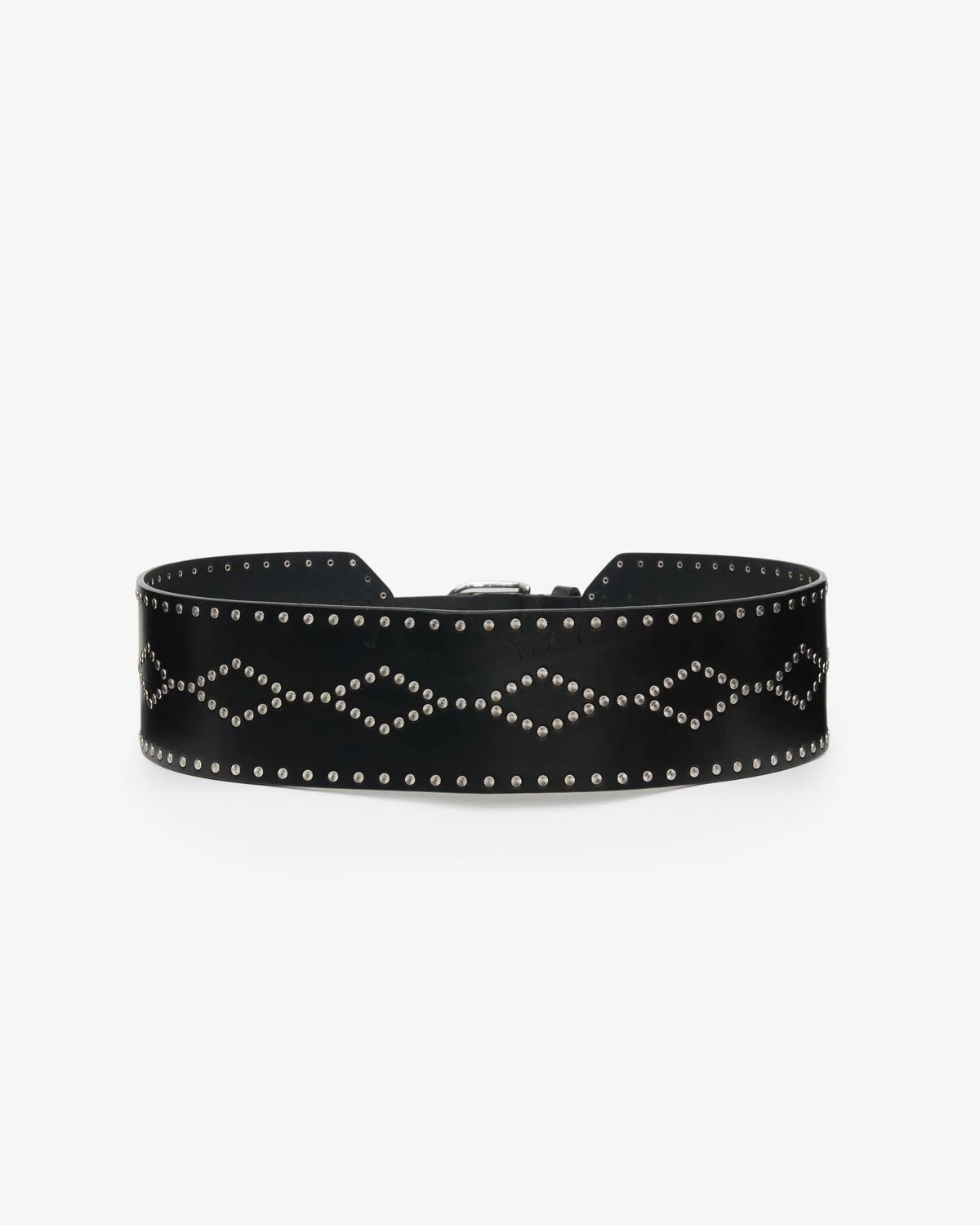 Ceinture large en cuir noir clouté argenté Lucie Isabel Marant. Dos.