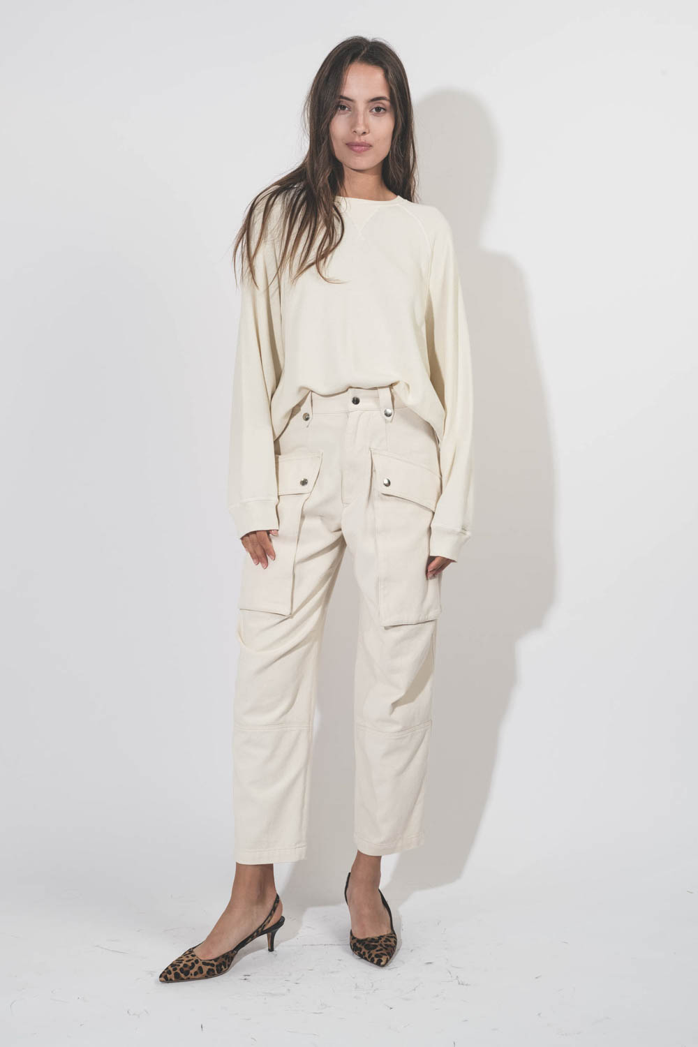 Pantalon large taille haute avec poches Cargo en toile écrue Jannick Isabel Marant Etoile.