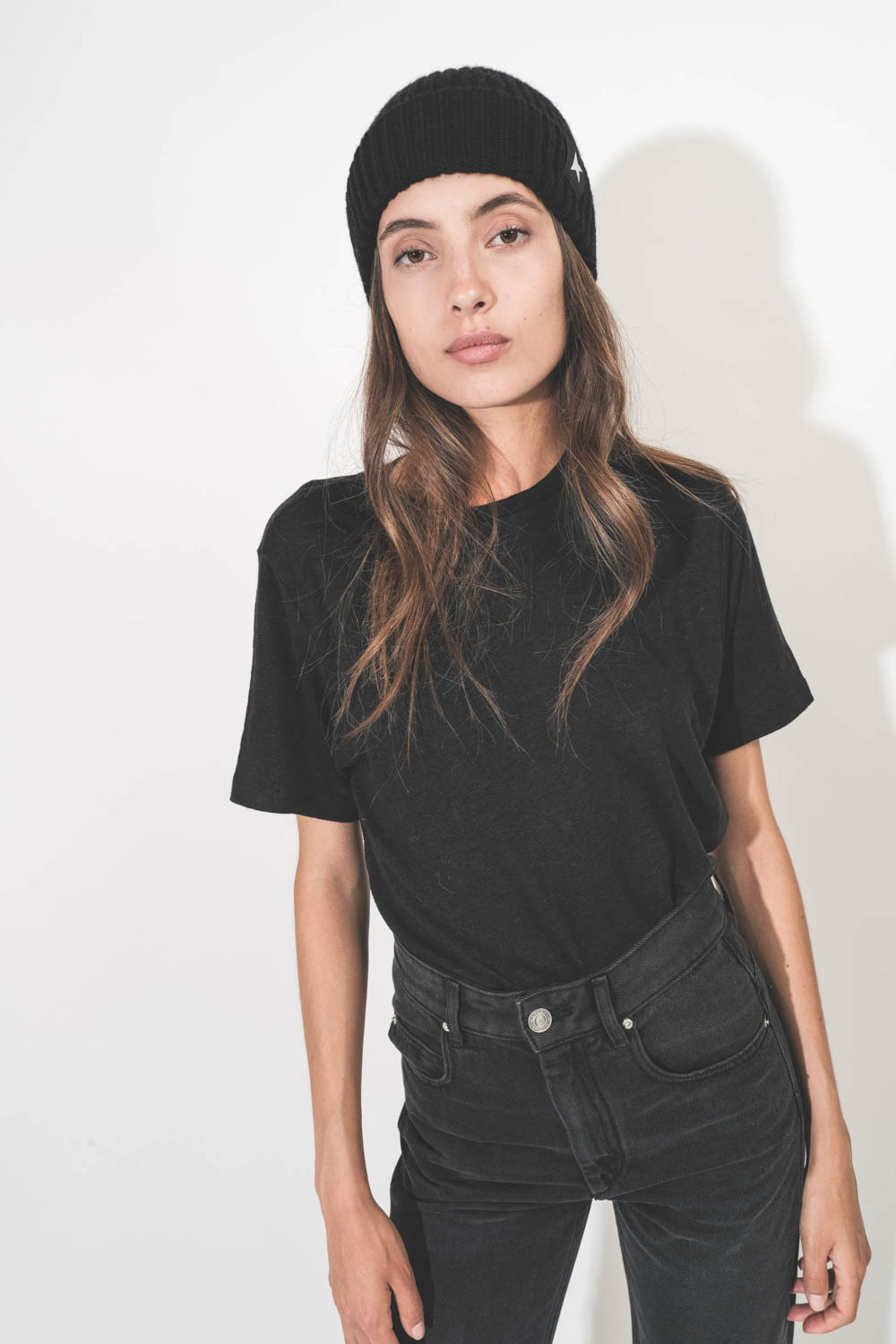 Tee-shirt droit manches courtes en lin noir Zewel Isabel Marant Etoile.