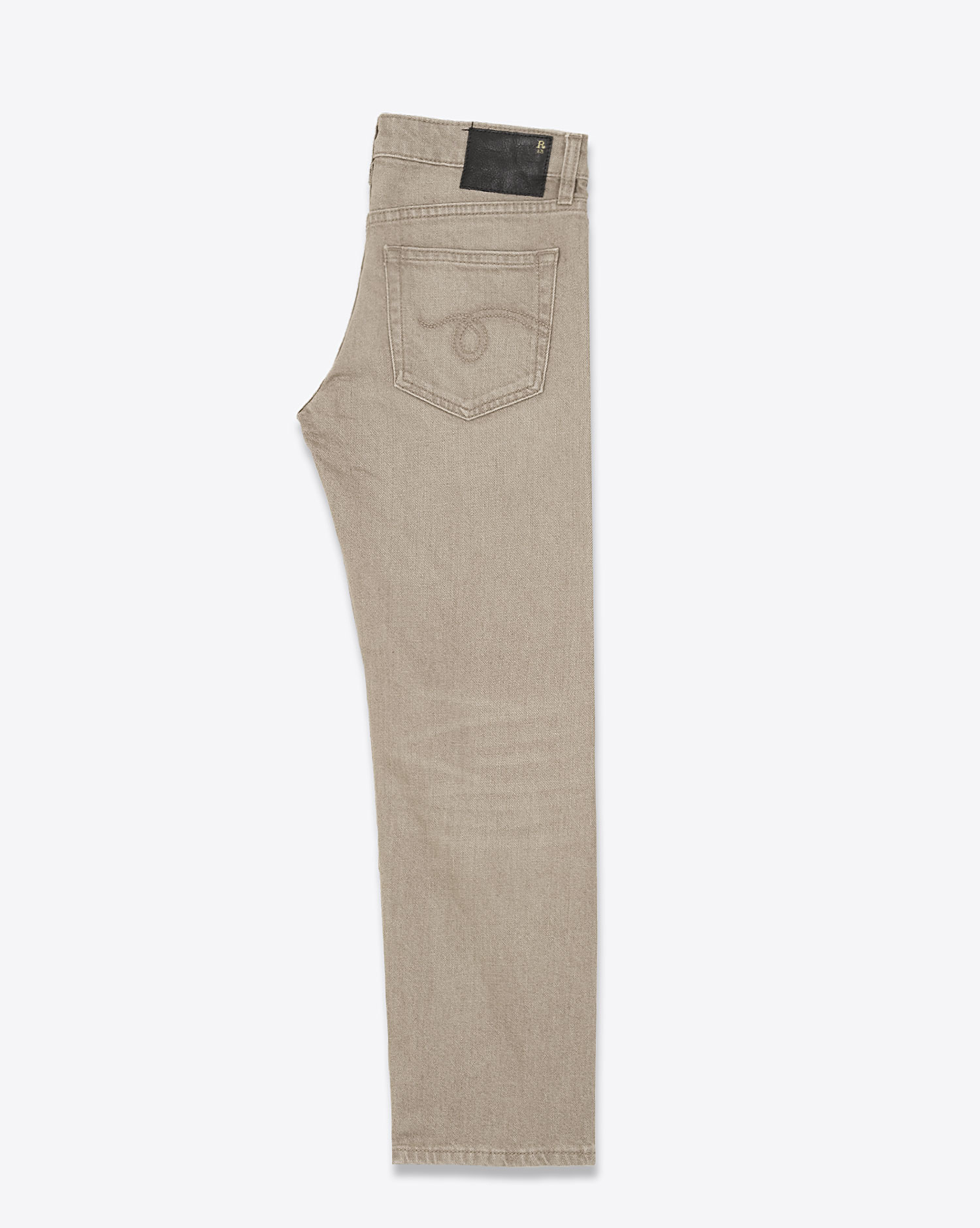 Jean droit Boy Straight R13 en denim beige. Vue profil. 
