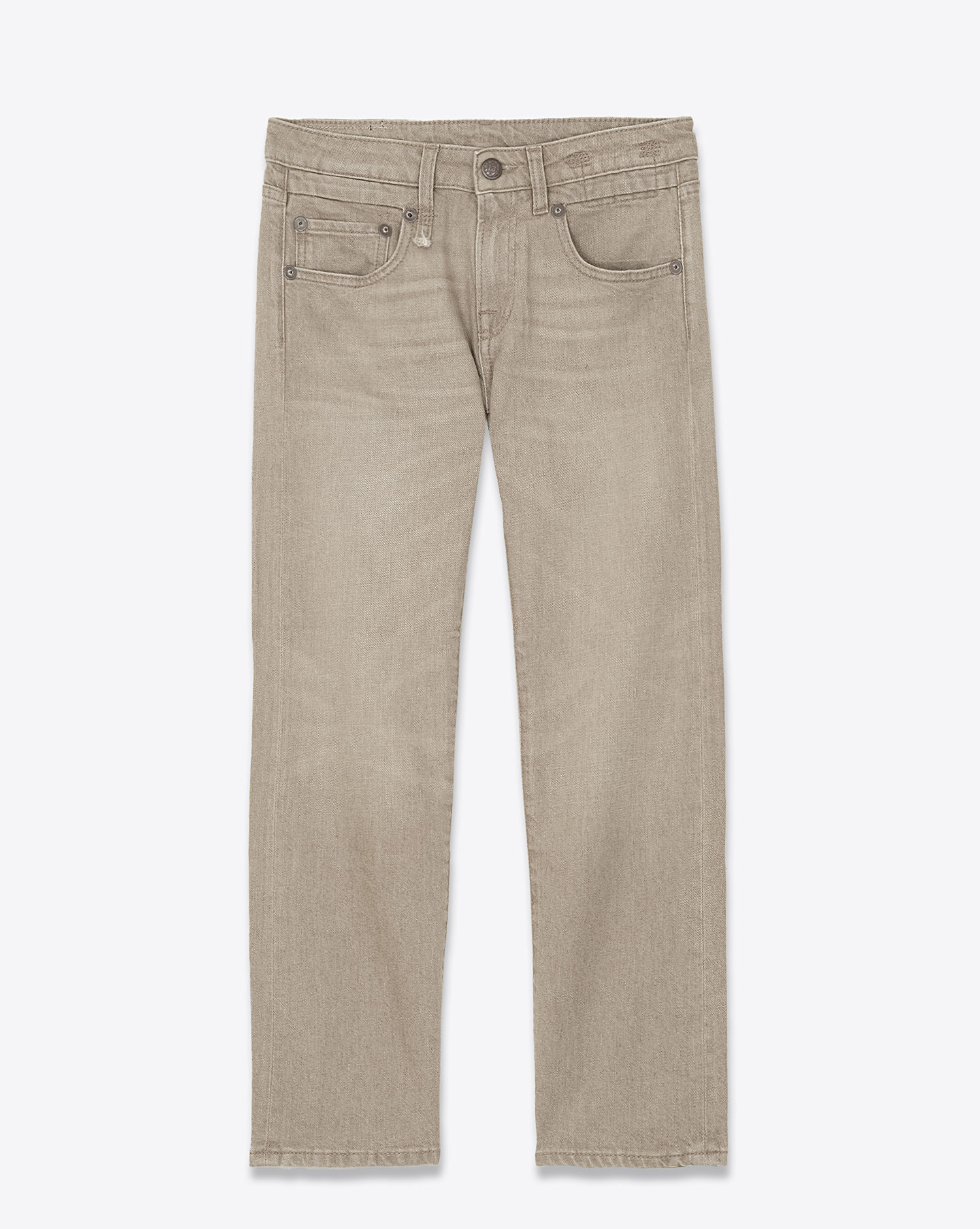 Jean droit Boy Straight R13 en denim beige. Vue face. 
