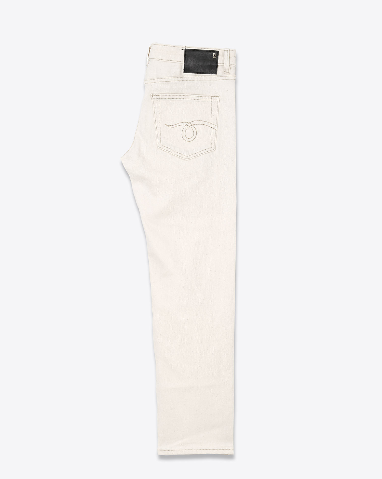 Jean droit Boy Straight R13 en denim beige. Vue profil. 