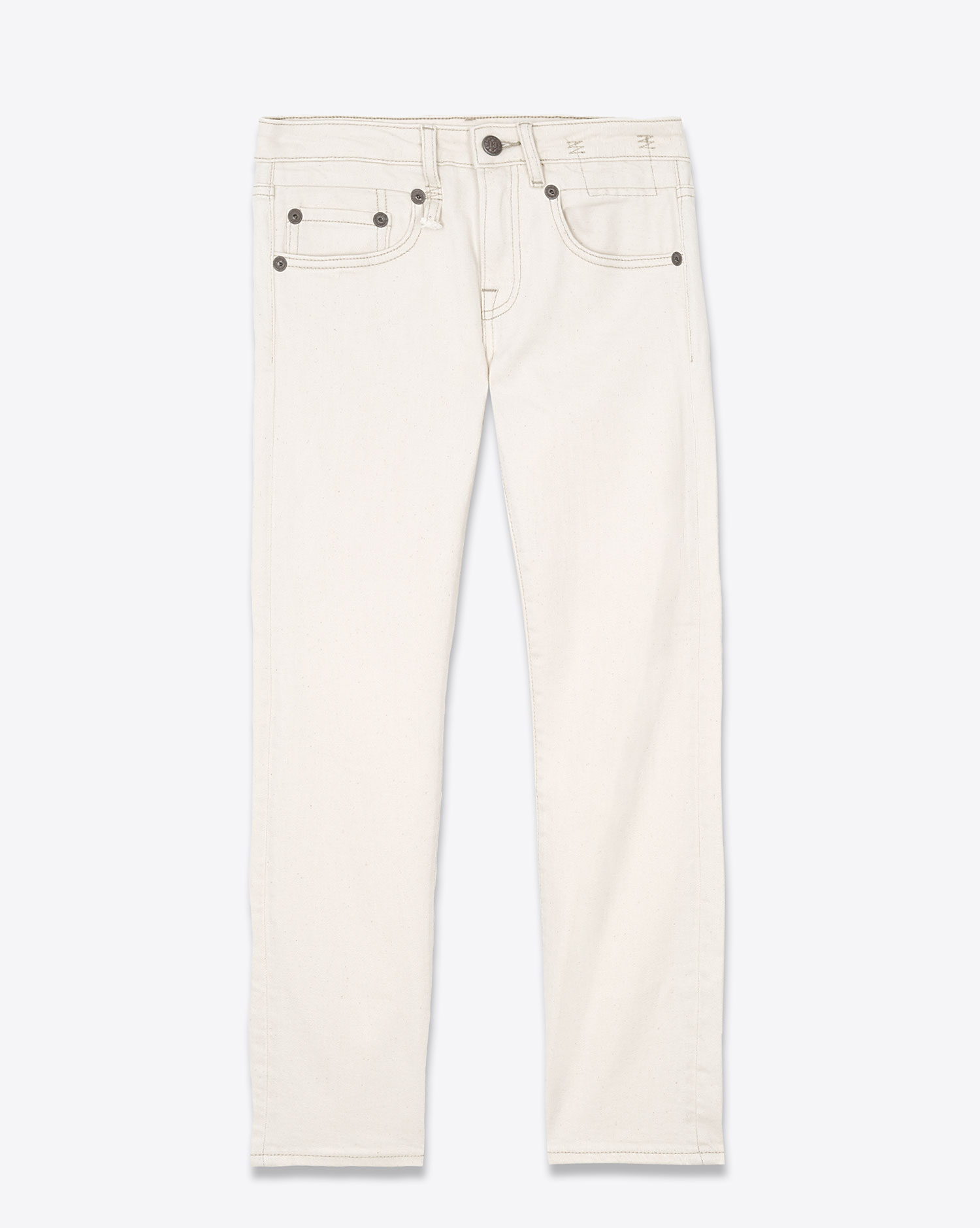 Jean droit Boy Straight R13 en denim beige. Vue face. 