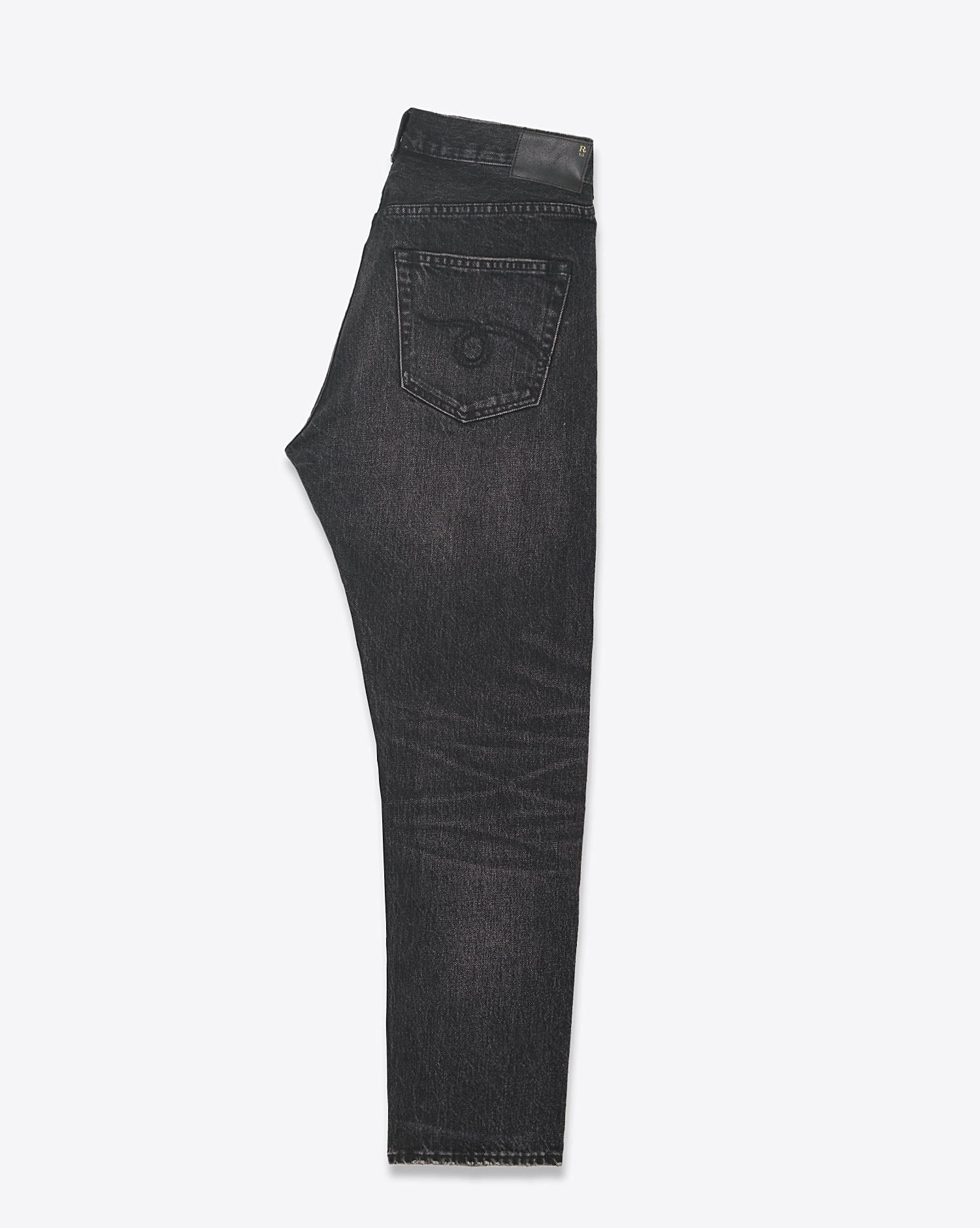 Jean Crossover denim noir délavé Kaisser Black R13 Denim. Profil.