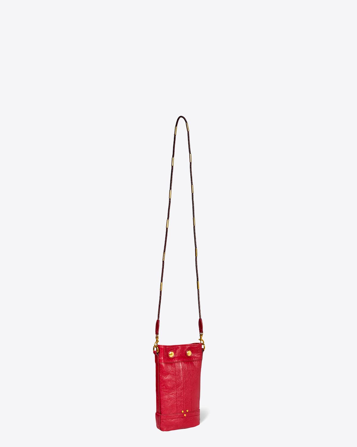 Sac Ben Mini S Jérôme Dreyfuss en cuir rouge. Vue profil avec la bandoulière. 