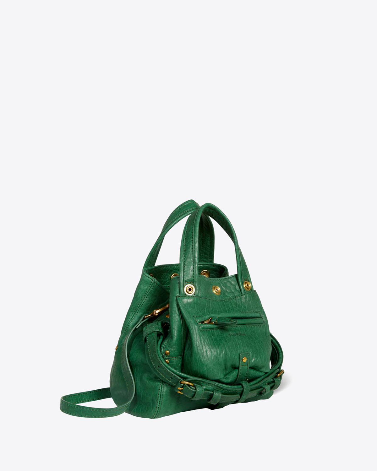 Petit sac Billy Nano Jérôme Dreyfuss en cuir vert. Vue profil.