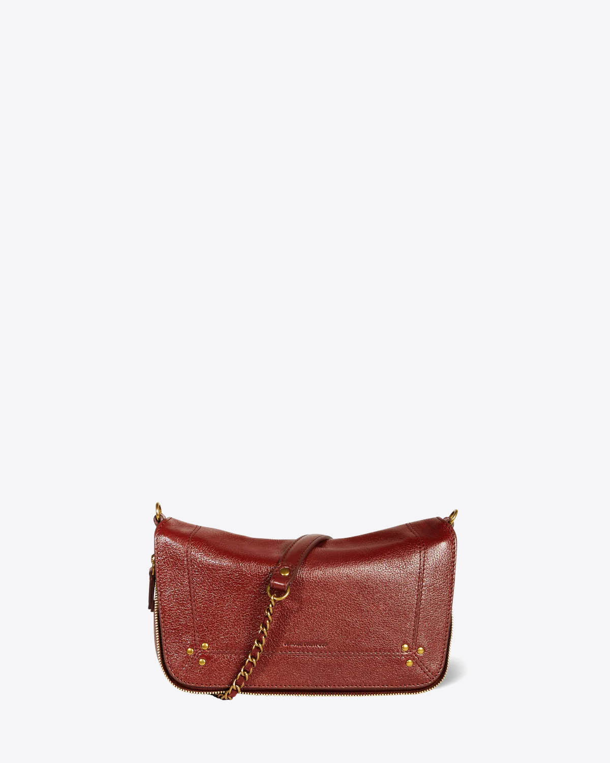 Petit sac Bobi S Jérôme Dreyfuss en cuir bordeaux. Vue face. 
