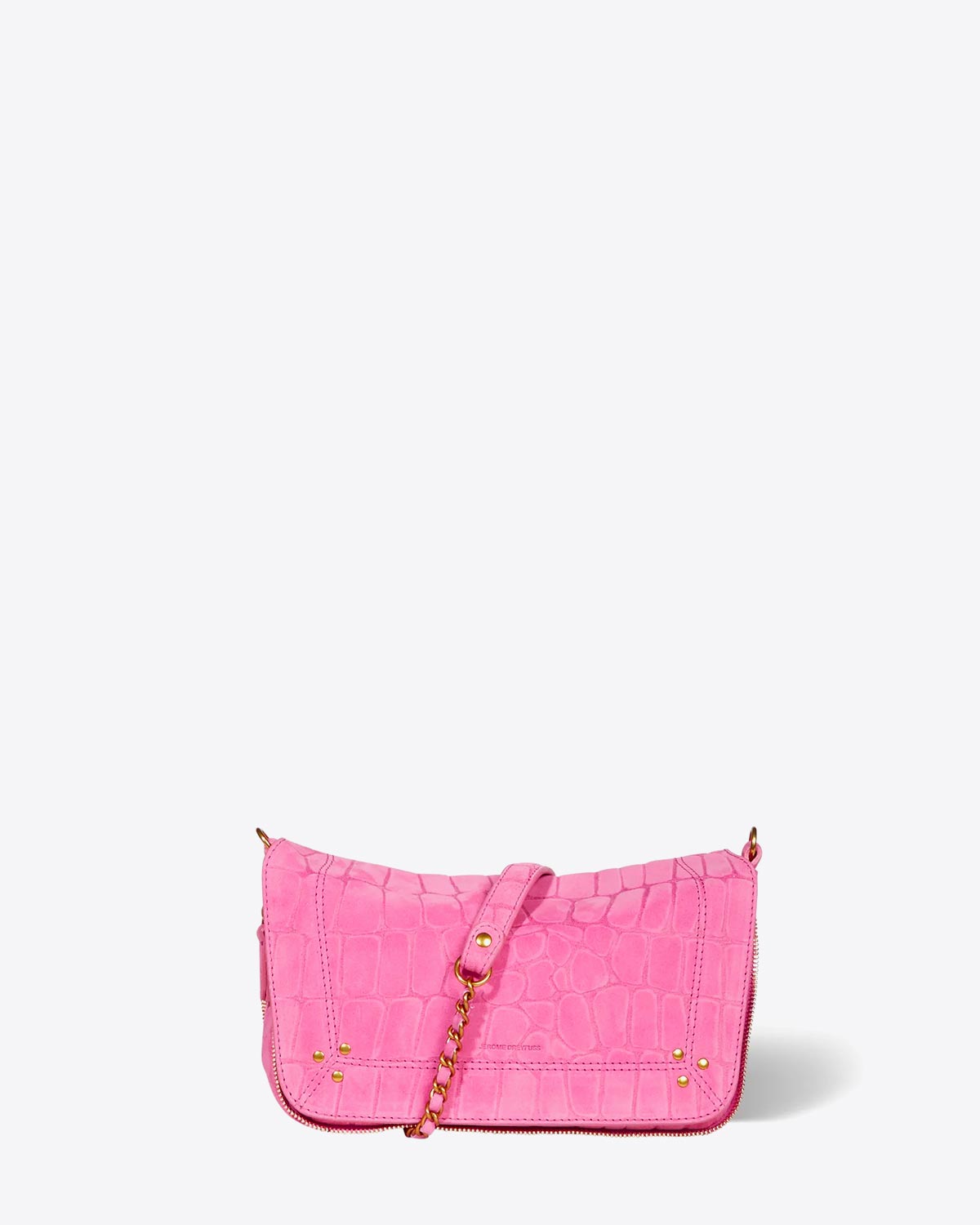 Petit sac Jérôme Dreyfuss Bobi S en cuir imprimé croco rose.