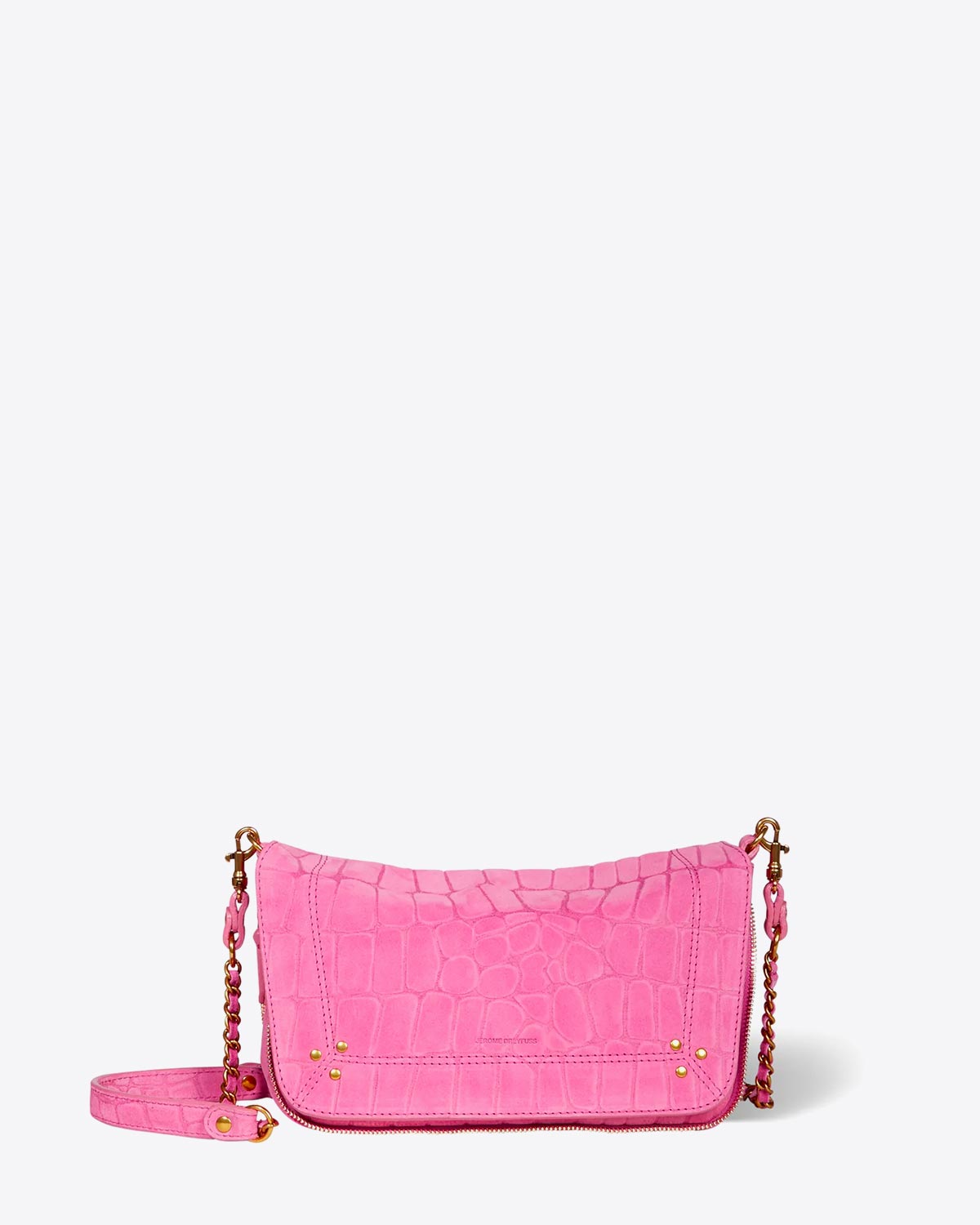 Petit sac Jérôme Dreyfuss Bobi S en cuir imprimé croco rose.