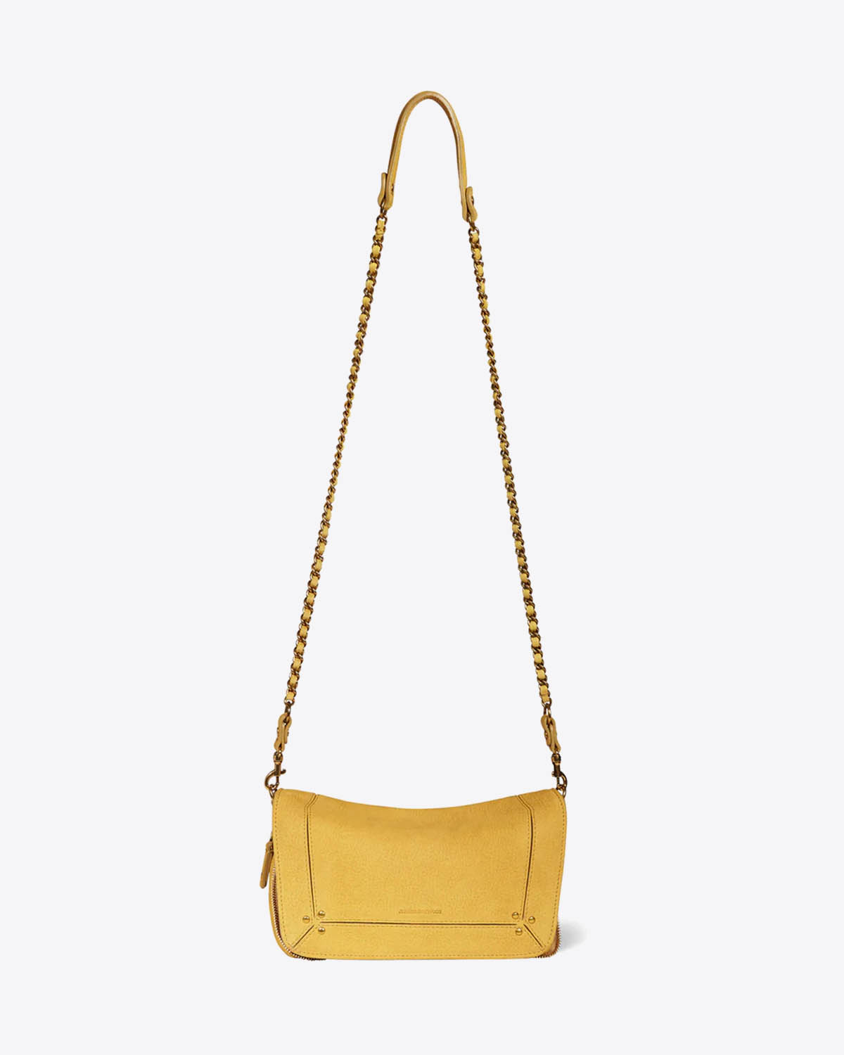 Petit sac Bobi S Jérôme Dreyfuss en cuir suédé nubuck jaune. Vue face. 