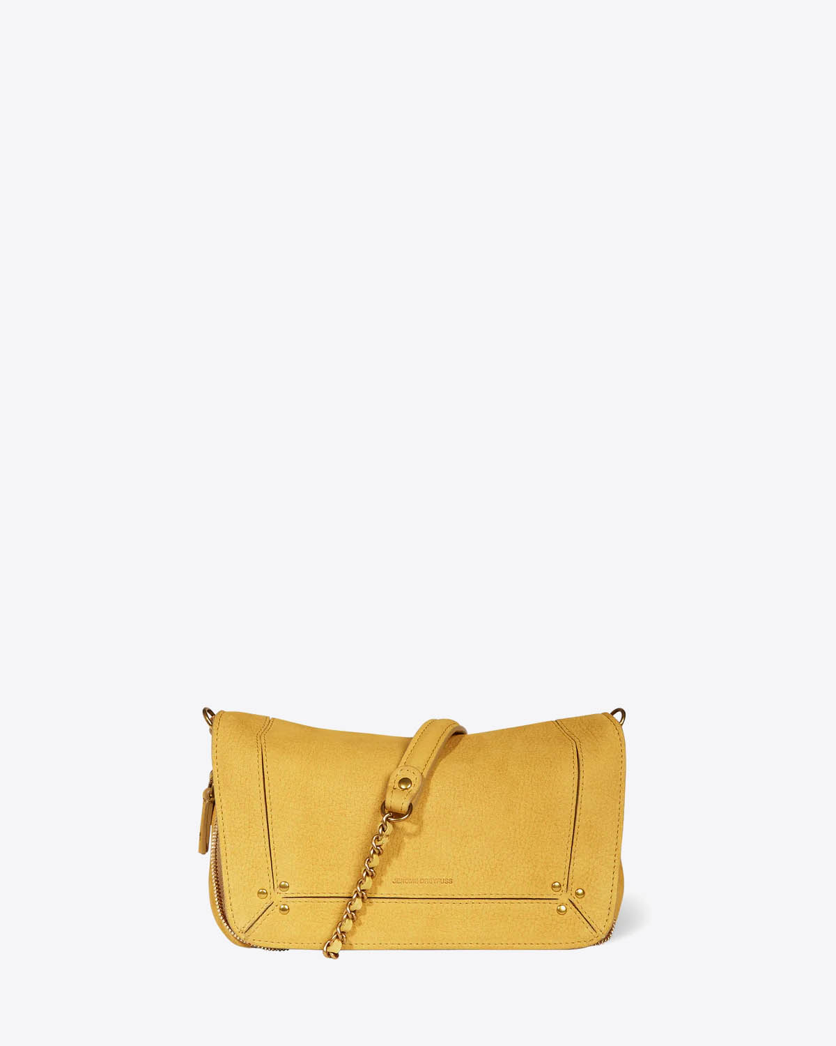 Petit sac Bobi S Jérôme Dreyfuss en cuir suédé nubuck jaune. Vue face.