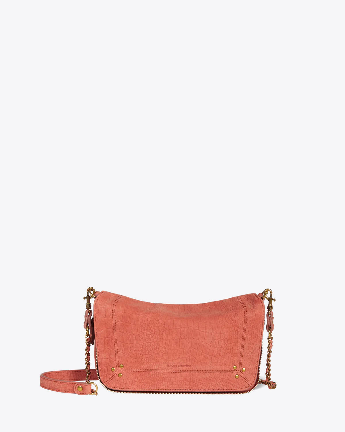 Petit sac Bobi S Jérôme Dreyfuss en cuir imprimé croco terracotta. Vue face. 
