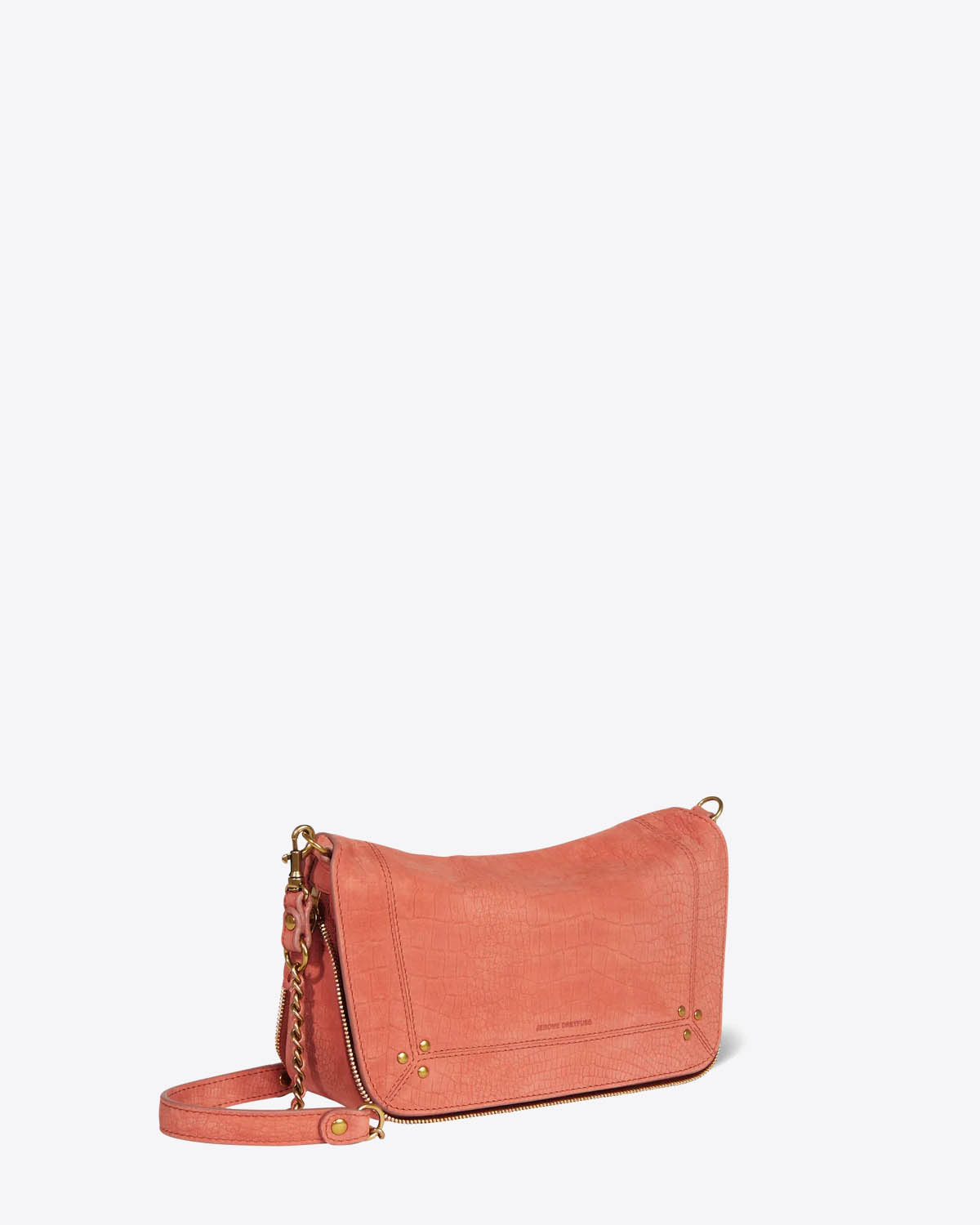 Petit sac Bobi S Jérôme Dreyfuss en cuir imprimé croco terracotta. Vue profil.