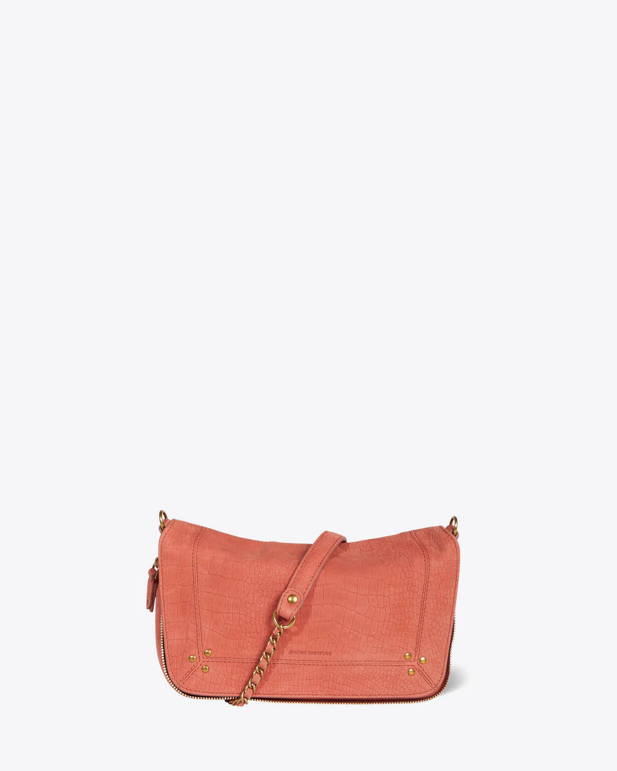 Petit sac Bobi S Jérôme Dreyfuss en cuir imprimé croco terracotta. Vue face. 
