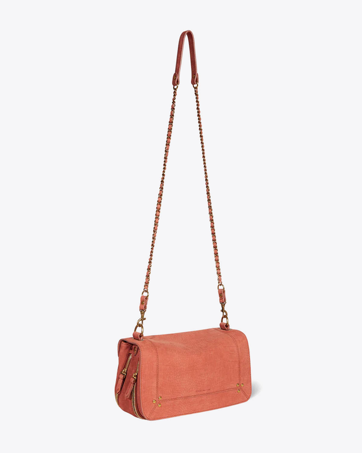 Sac Bobi Jérôme Dreyfuss en cuir imprimé croco terracotta. Vue profil. 
