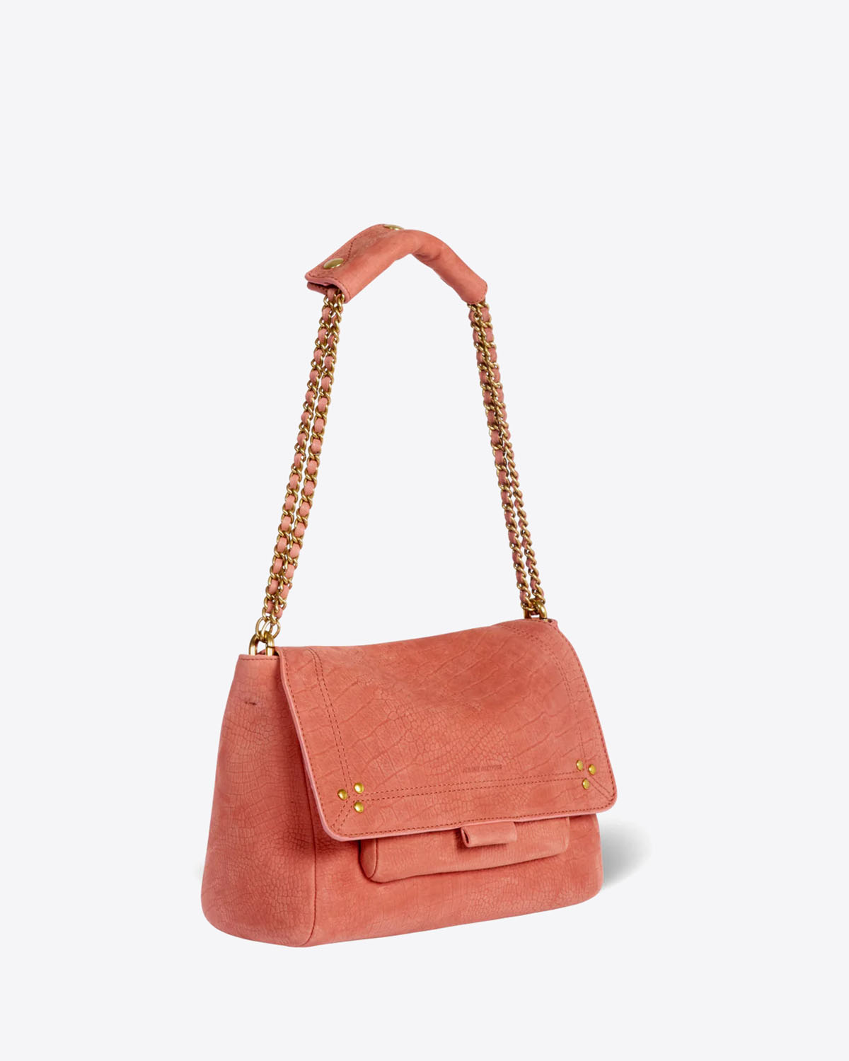 Sac moyen format Lulu M Jérôme Dreyfuss en cuir imprimé croco terracotta. Vue profil. 
