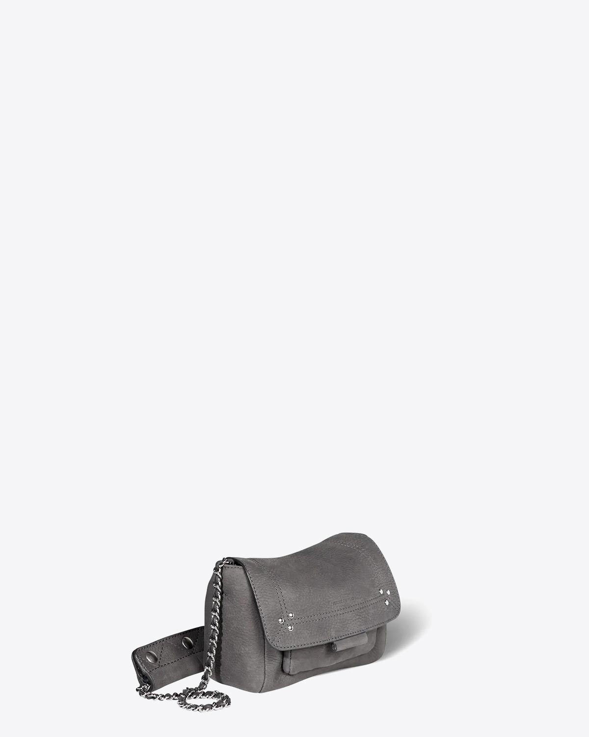 Petit sac besace Lulu S Jérôme Dreyfuss en Cuir Anthracite. Vue profil.