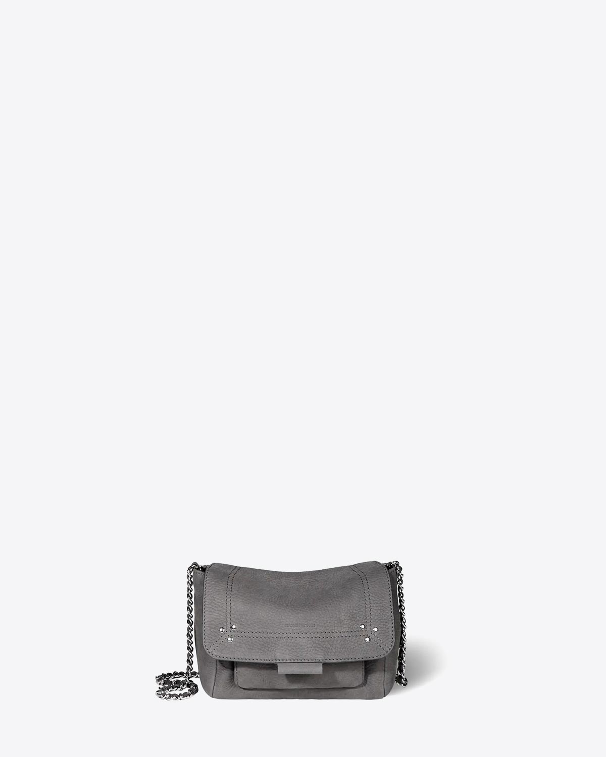 Petit sac besace Lulu S Jérôme Dreyfuss en Cuir Anthracite. Vue face. 