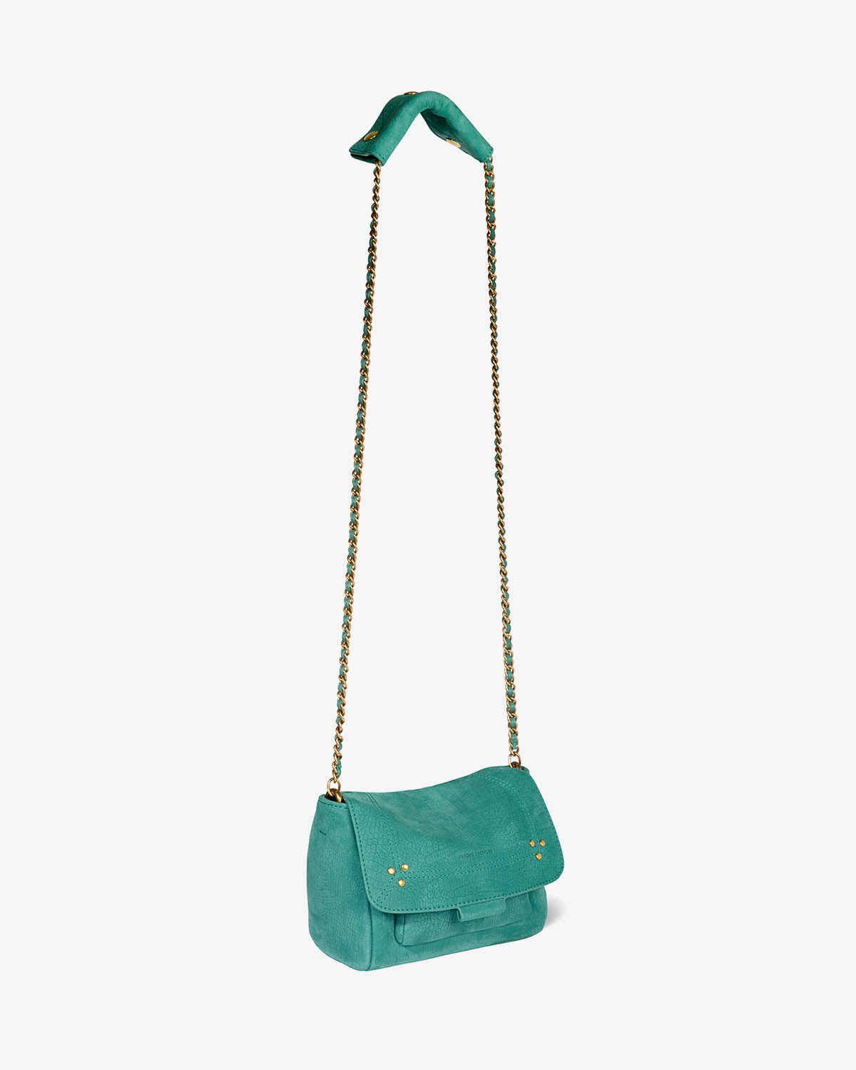 Petit Sac Lulu S Jérôme Dreyfuss en cuir imprimé croco vert. Vue profil. 
