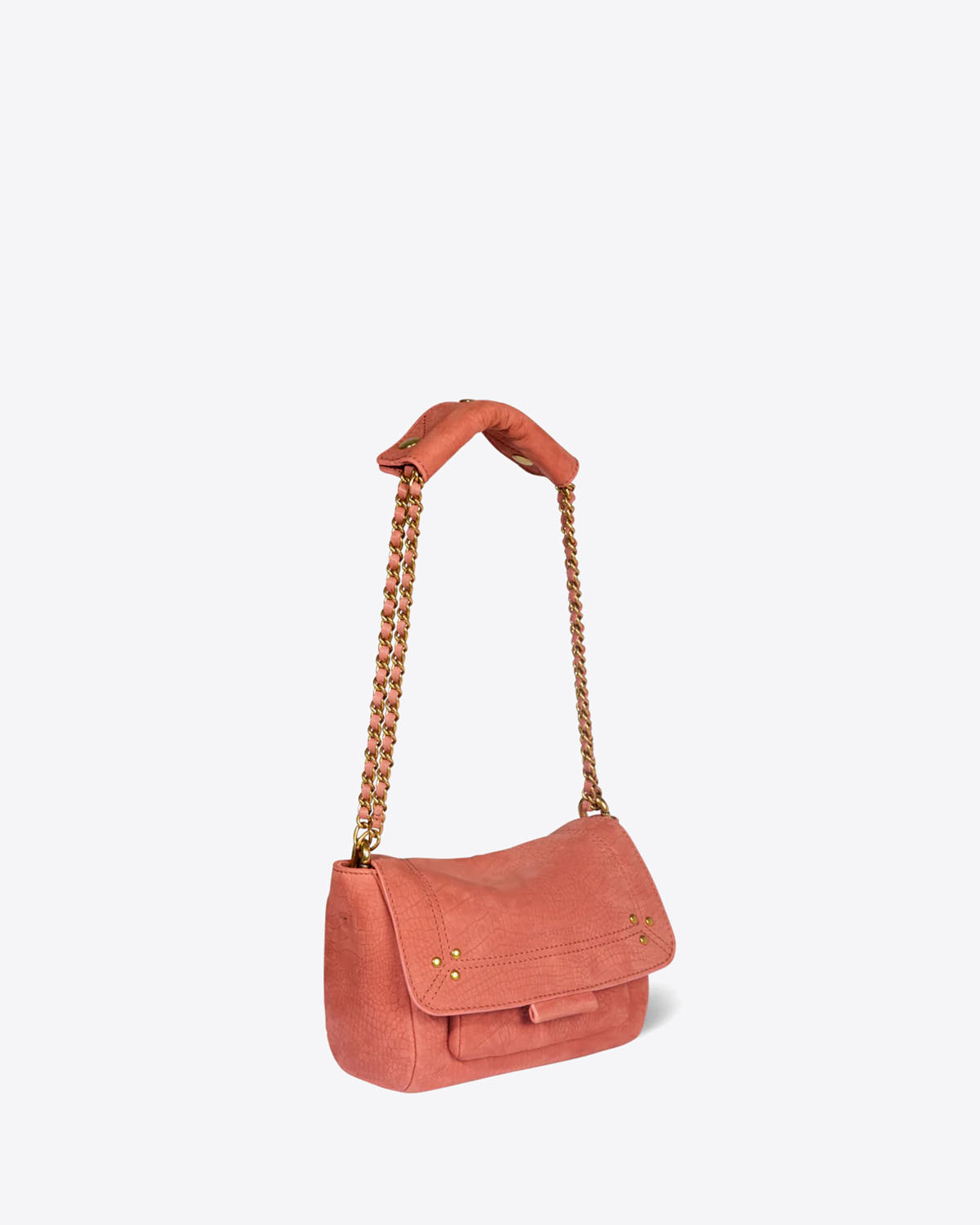 Petit Sac Lulu S Jérôme Dreyfuss en cuir imprimé croco terracotta. Vue profil. 
