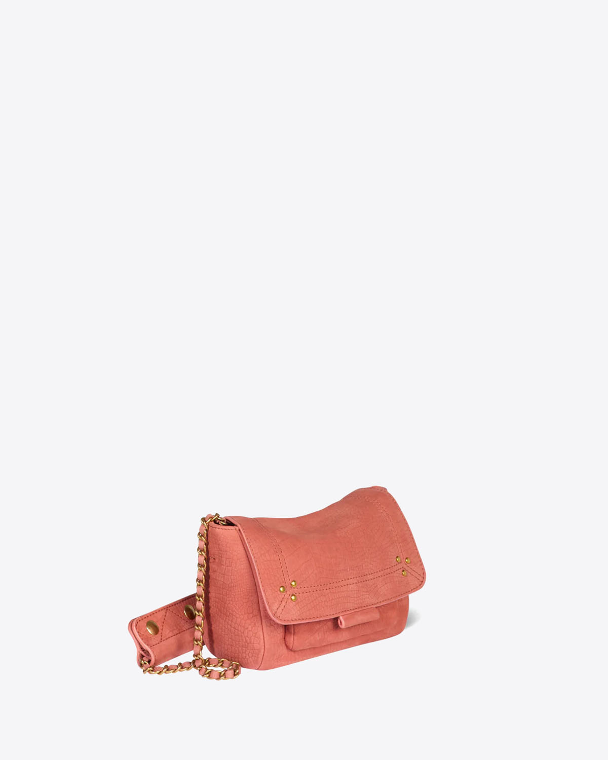 Petit Sac Lulu S Jérôme Dreyfuss en cuir imprimé croco terracotta. Vue profil. 
