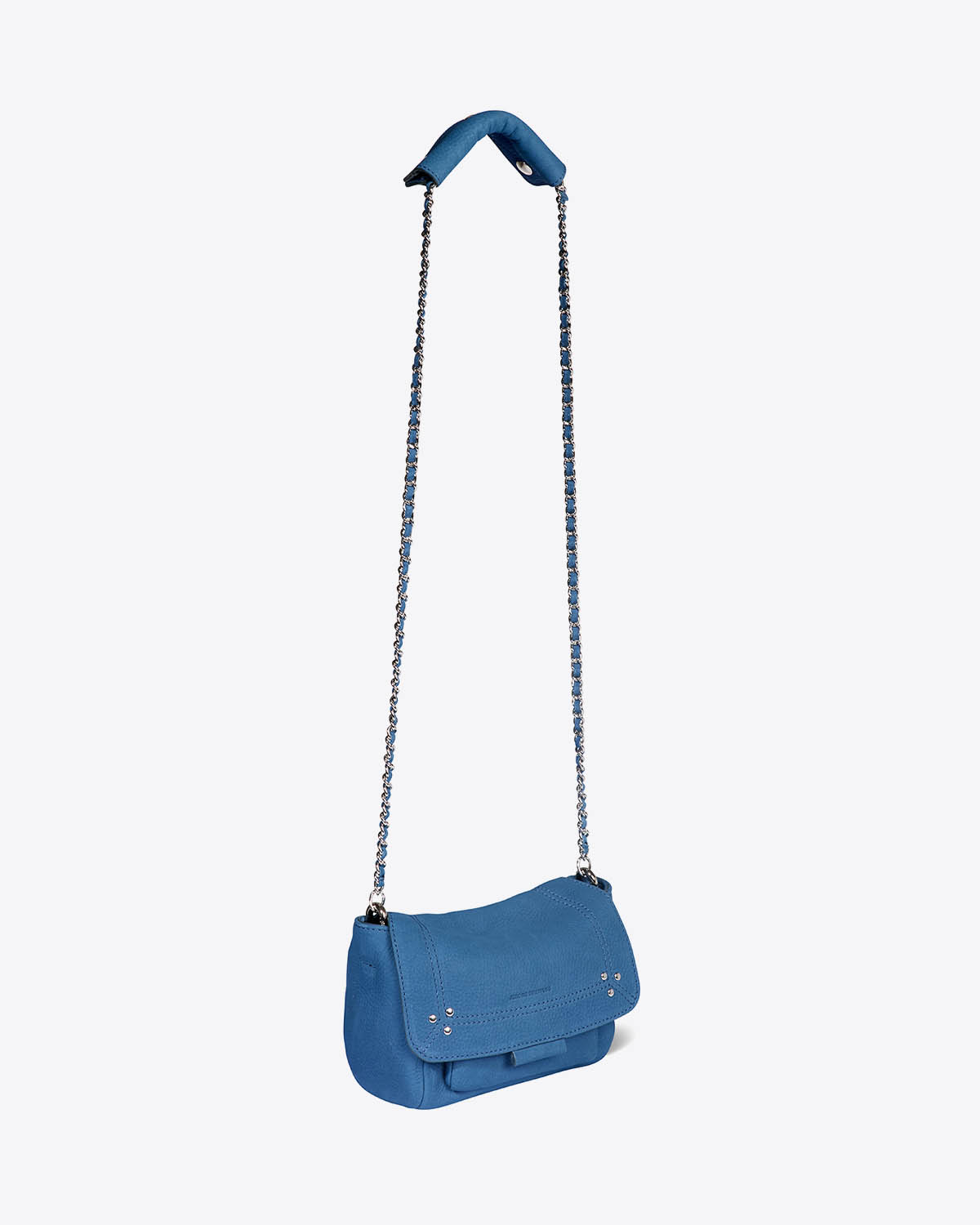 Petit Sac Lulu S Jérôme Dreyfuss en cuir suédé nubuck bleu. Vue profil. 