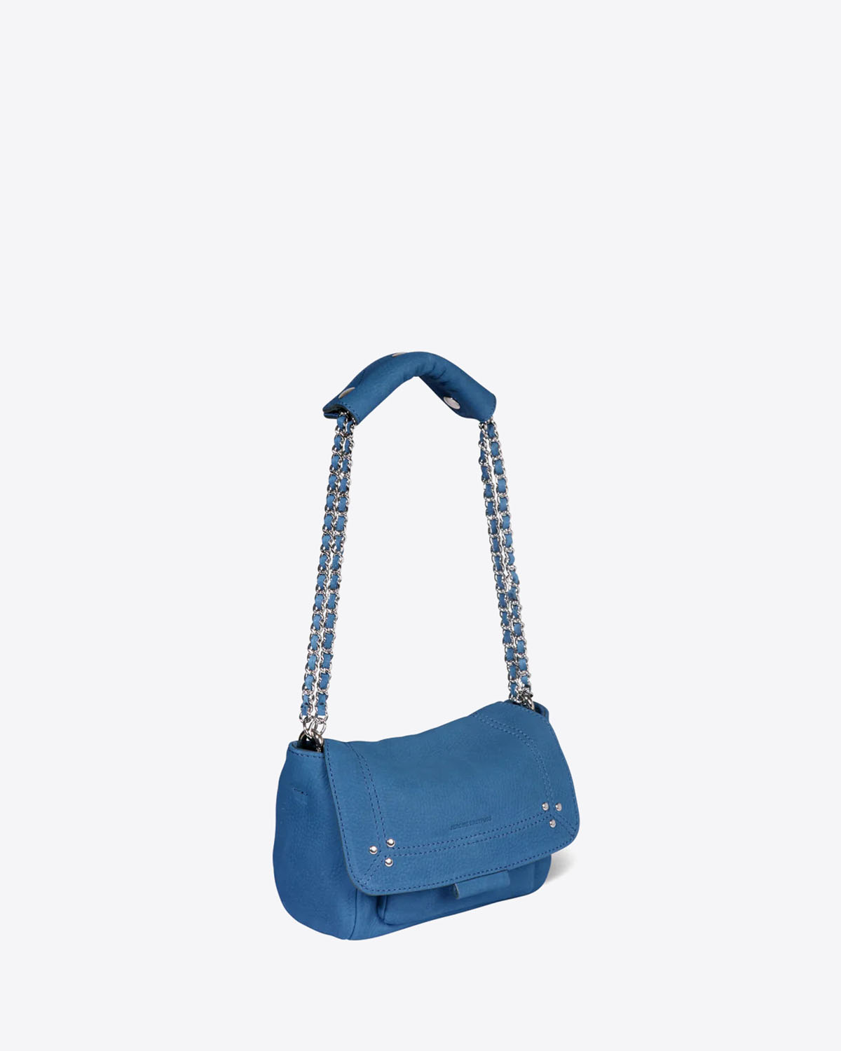 Petit Sac Lulu S Jérôme Dreyfuss en cuir suédé nubuck bleu. Vue profil. 