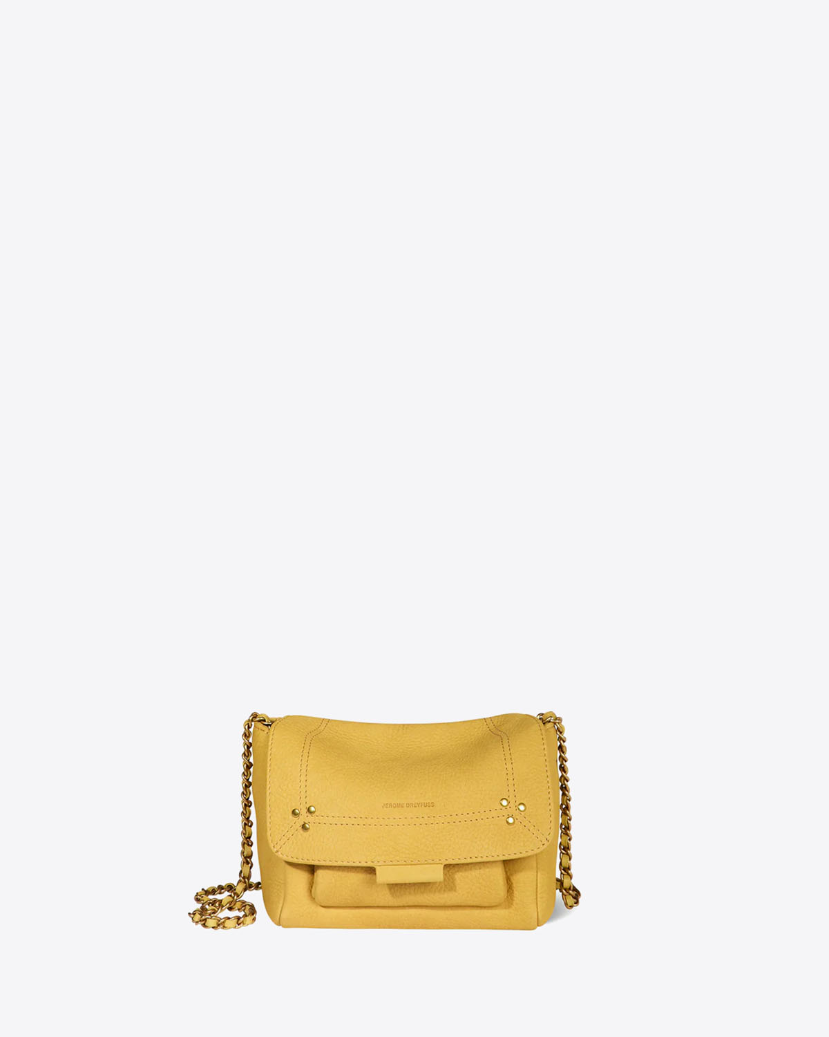 Petit Sac Lulu S Jérôme Dreyfuss en cuir suédé jaune. Vue face.