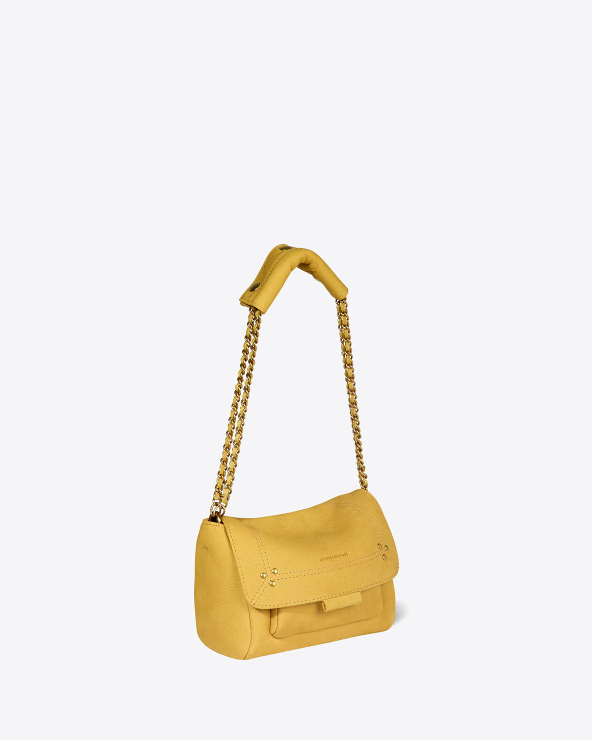 Petit Sac Lulu S Jérôme Dreyfuss en cuir suédé jaune. Vue profil. 
