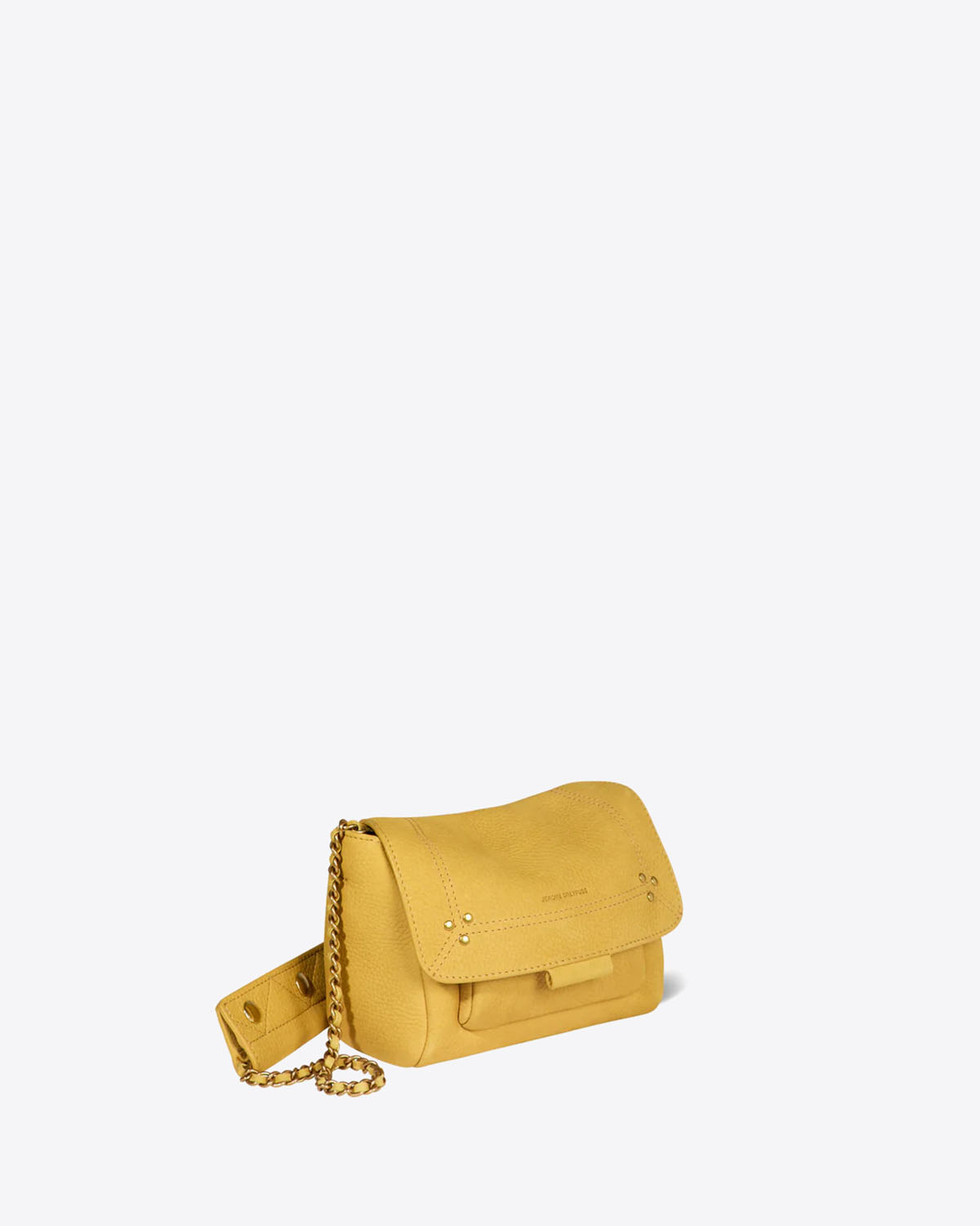 Petit Sac Lulu S Jérôme Dreyfuss en cuir suédé jaune. Vue profil. 
