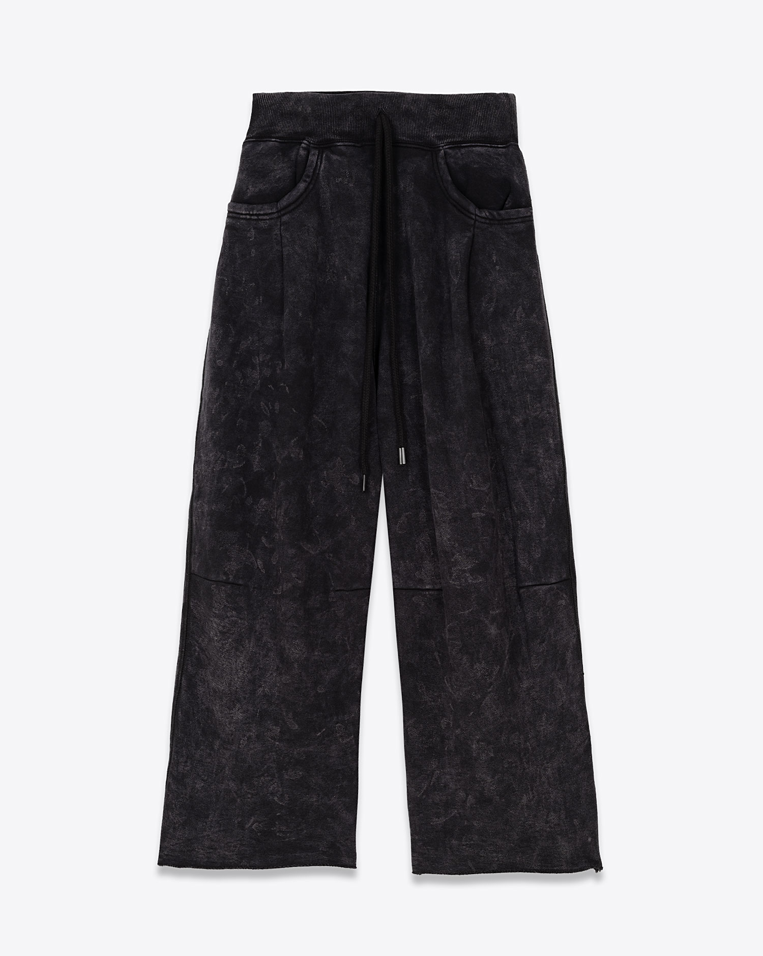 Pantalon Jogging Cropped R13 en sweat noir délavé. Vue face. 